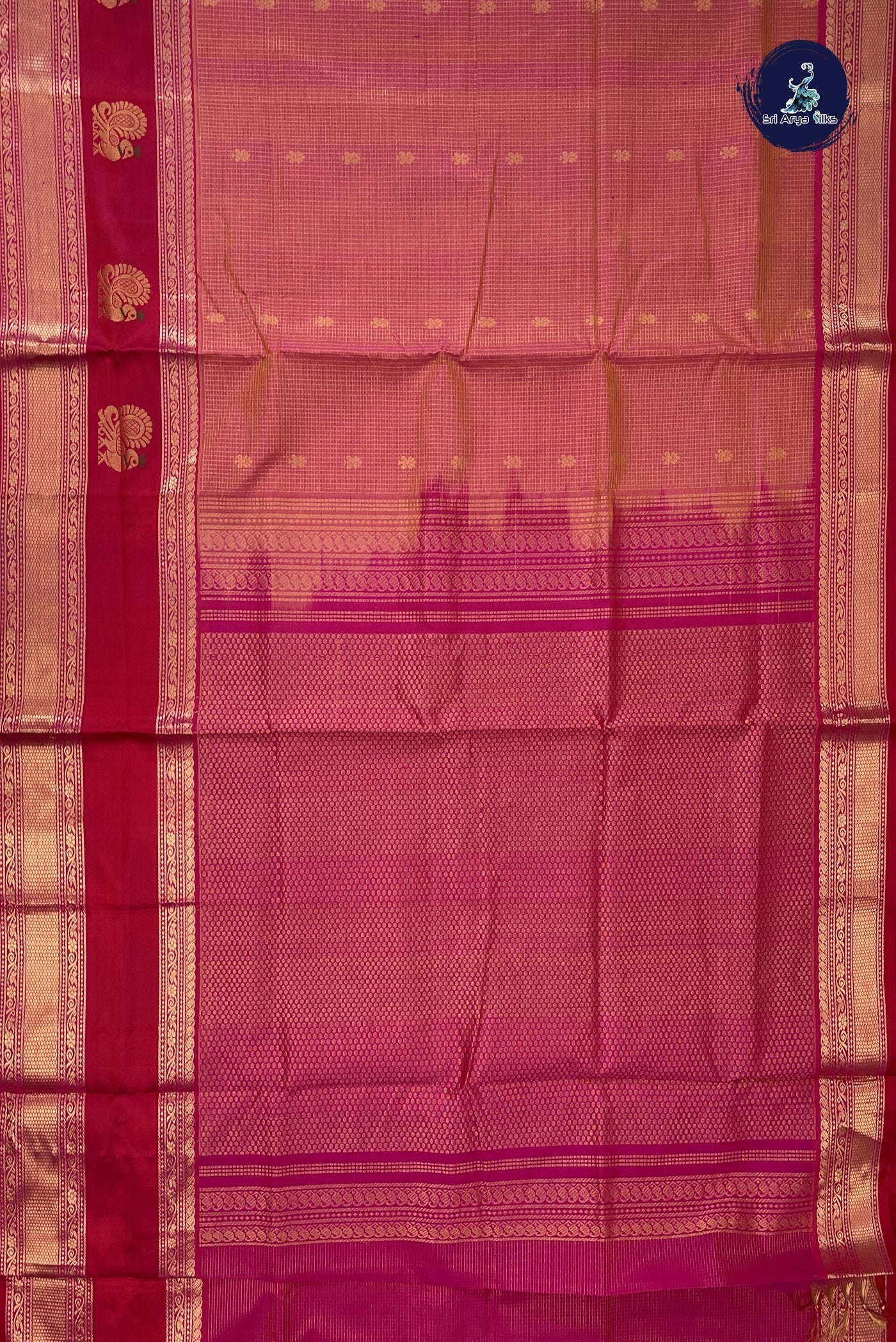 Dual Tone Pink Bridal Silk Cotton Saree With Zari Checked Pattern