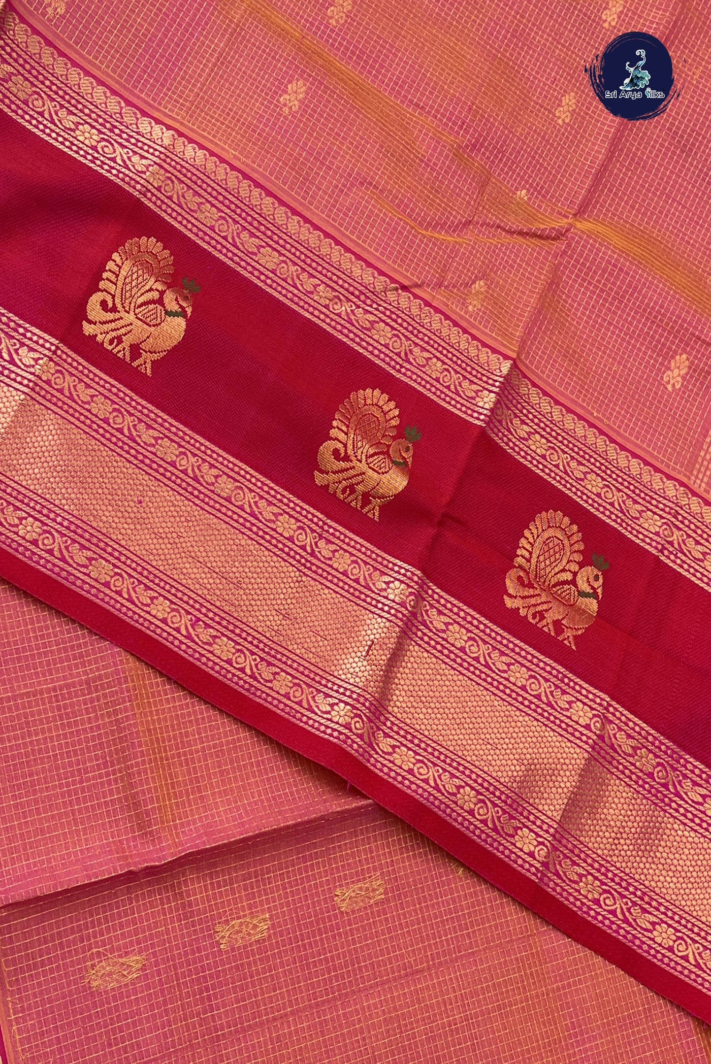 Dual Tone Pink Bridal Silk Cotton Saree With Zari Checked Pattern