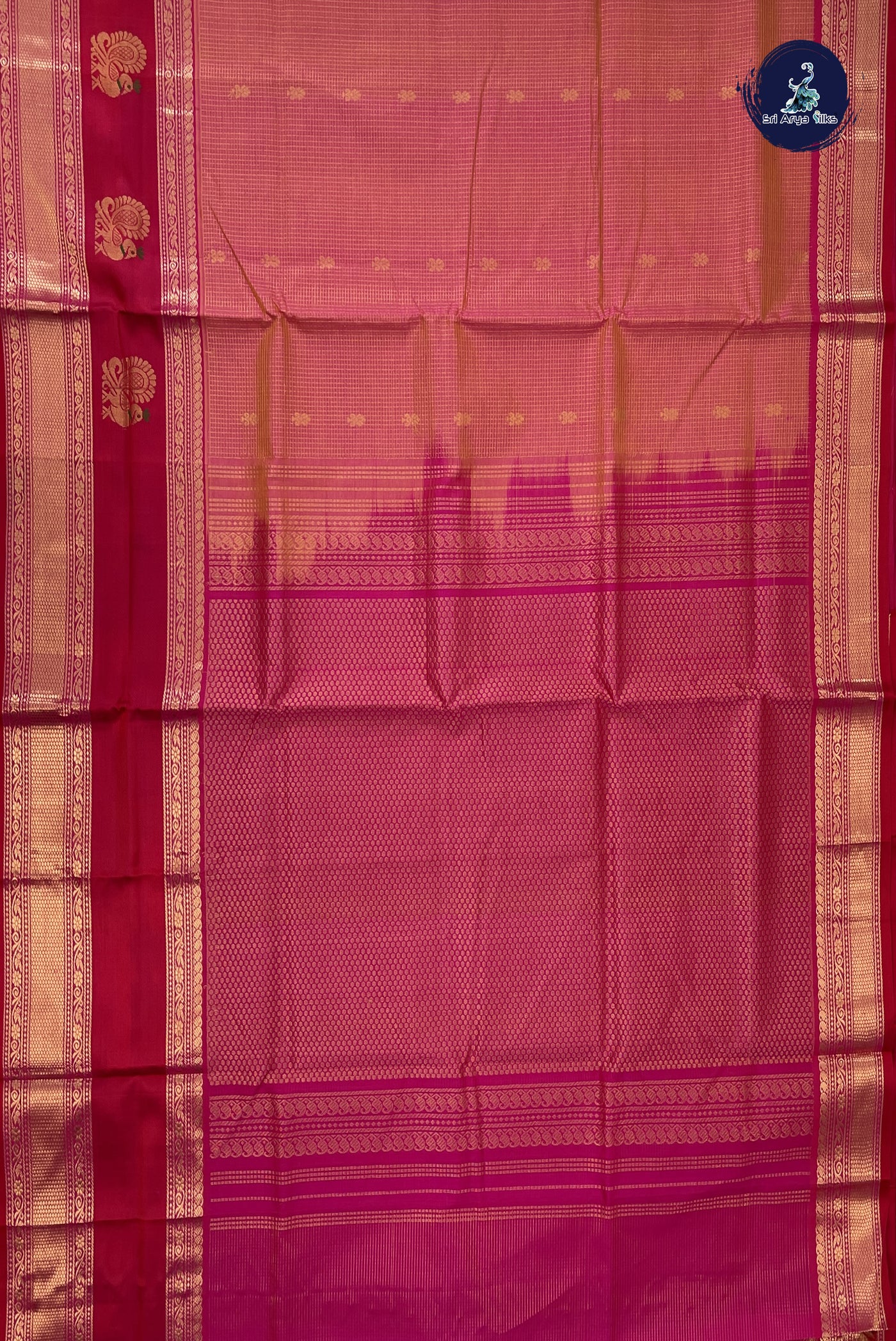 Dual Tone Pink Bridal Silk Cotton Saree With Zari Checked Pattern