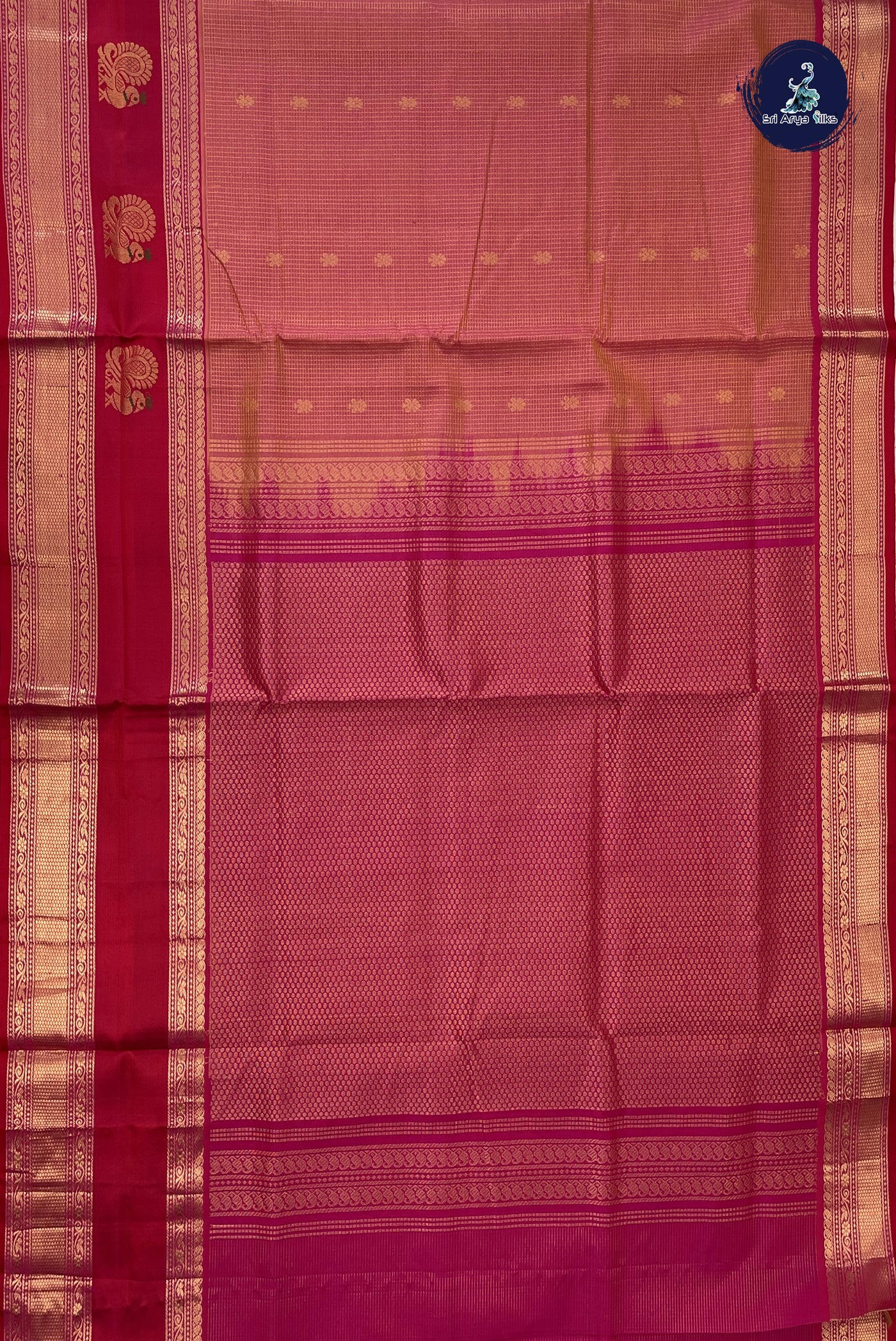 Dual Tone Pink Bridal Silk Cotton Saree With Zari Checked Pattern