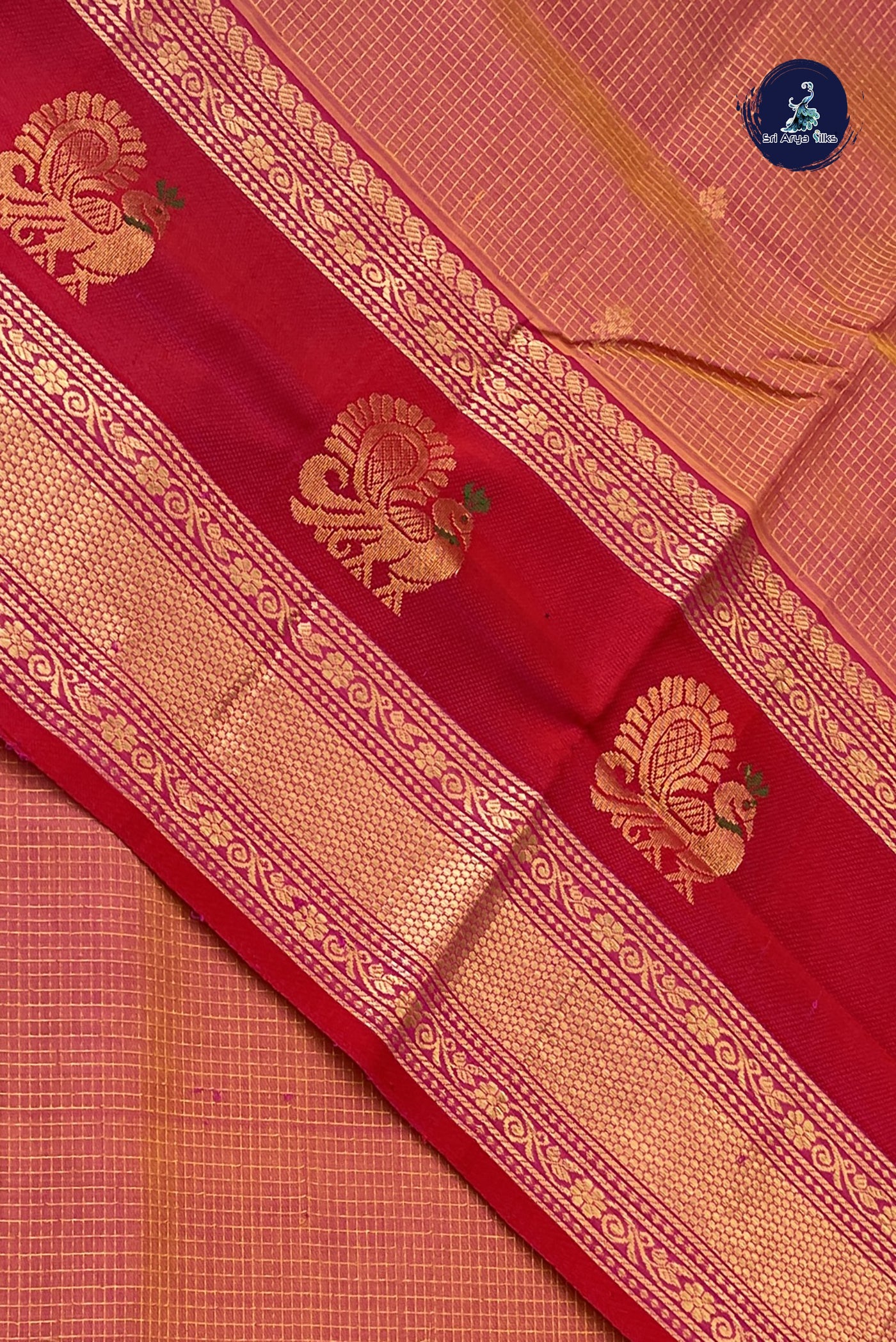 Dual Tone Pink Bridal Silk Cotton Saree With Zari Checked Pattern