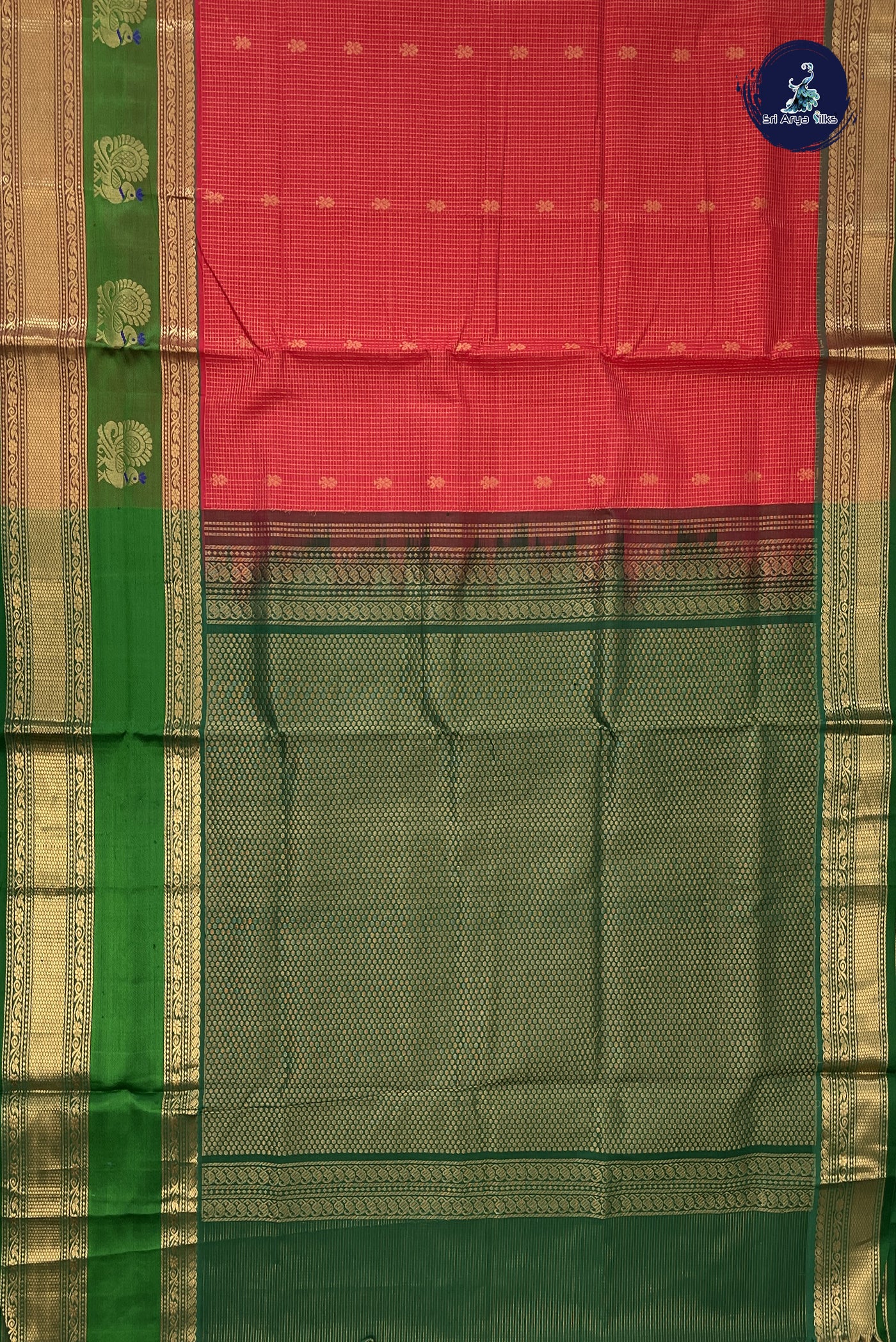 Red Bridal Silk Cotton Saree With Zari Checked Pattern