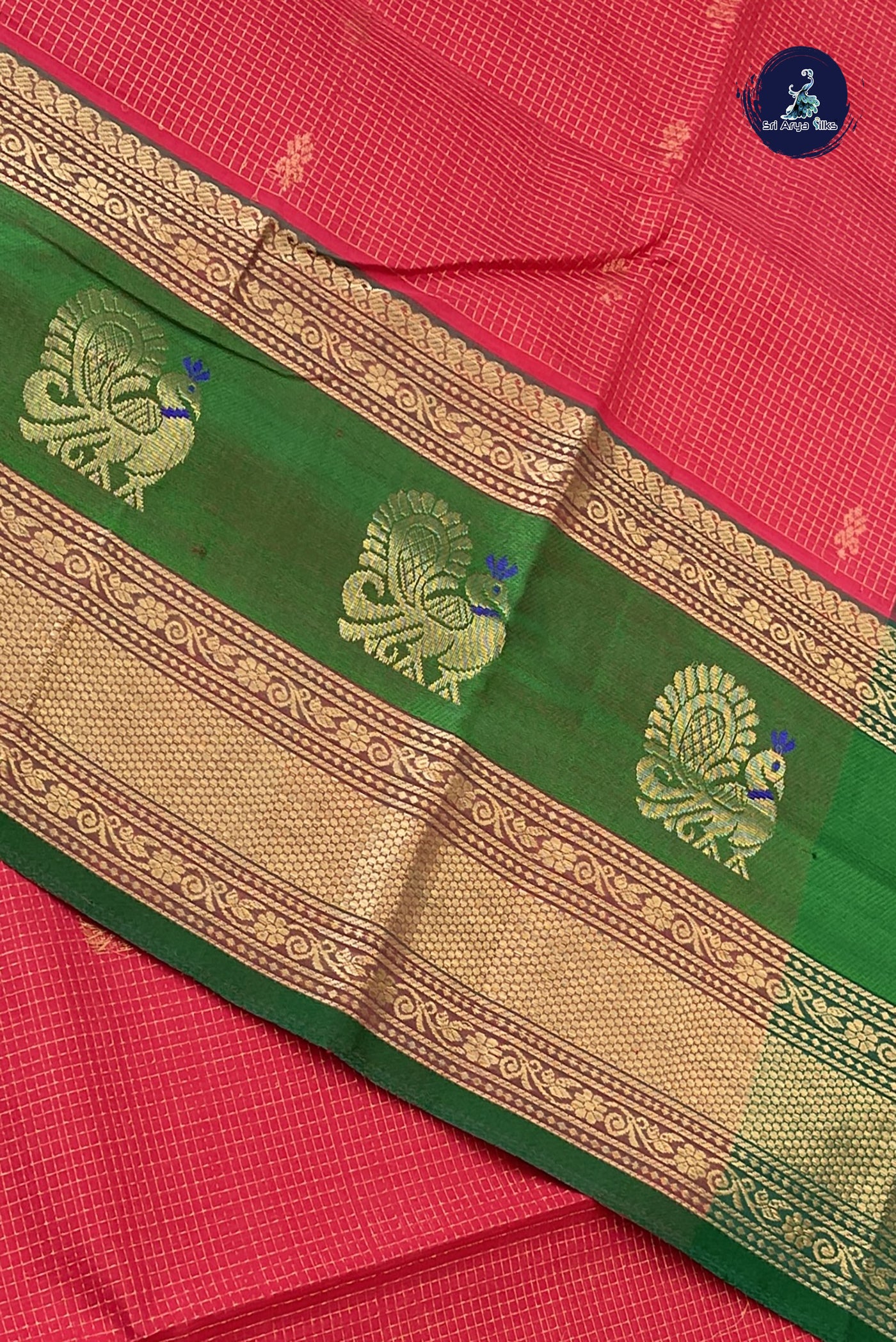 Red Bridal Silk Cotton Saree With Zari Checked Pattern