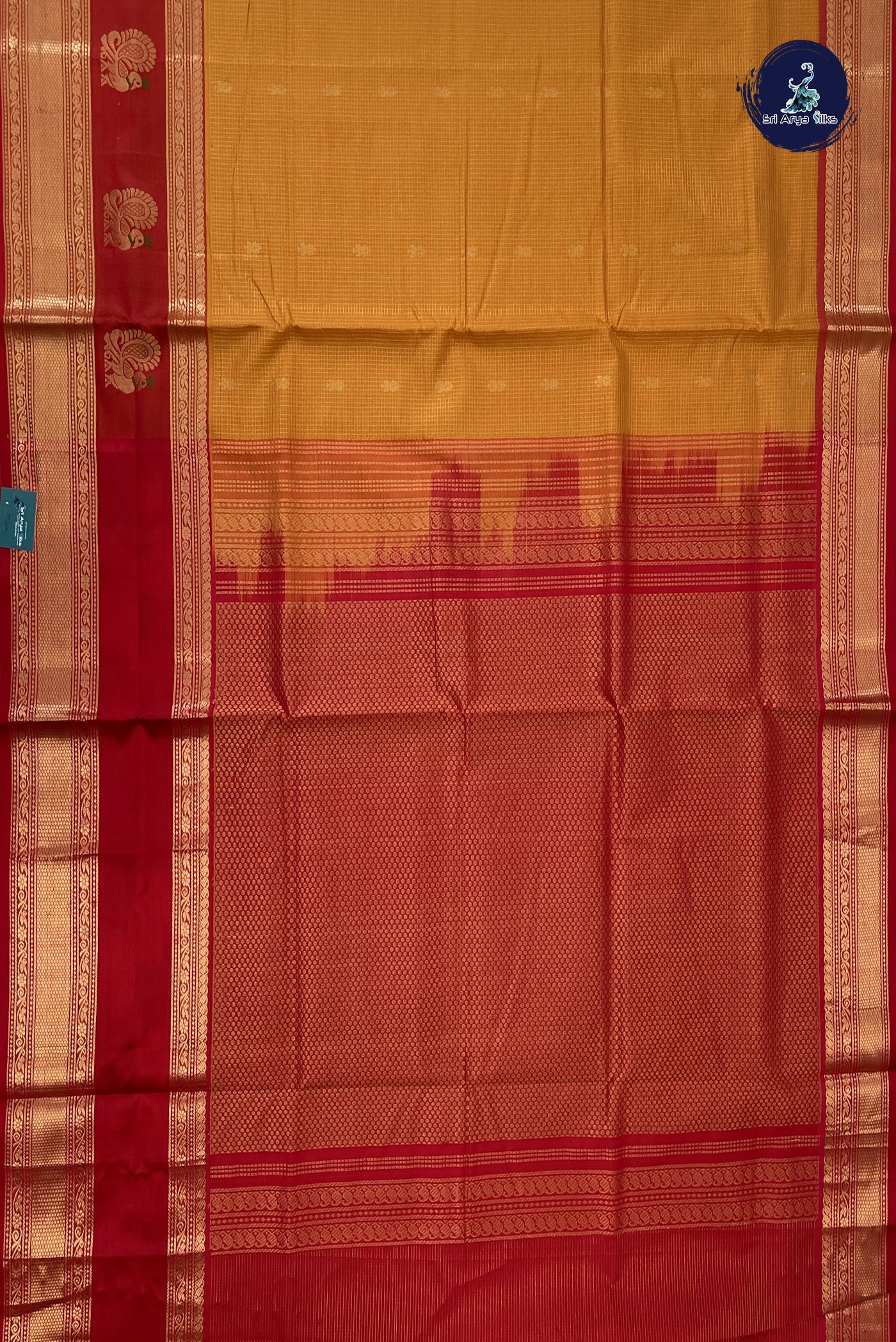 Mustard Bridal Silk Cotton Saree With Zari Checked Pattern