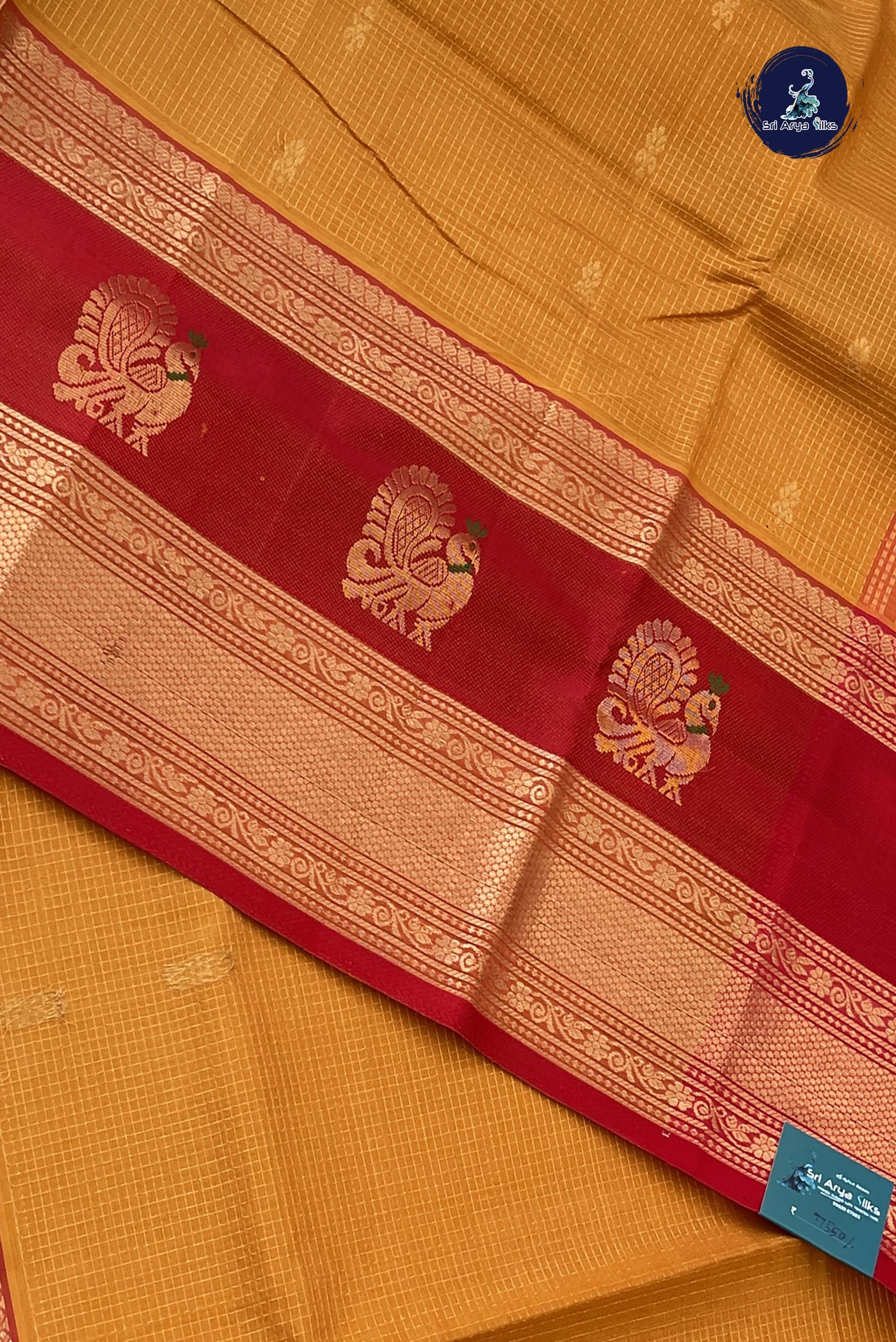 Mustard Bridal Silk Cotton Saree With Zari Checked Pattern