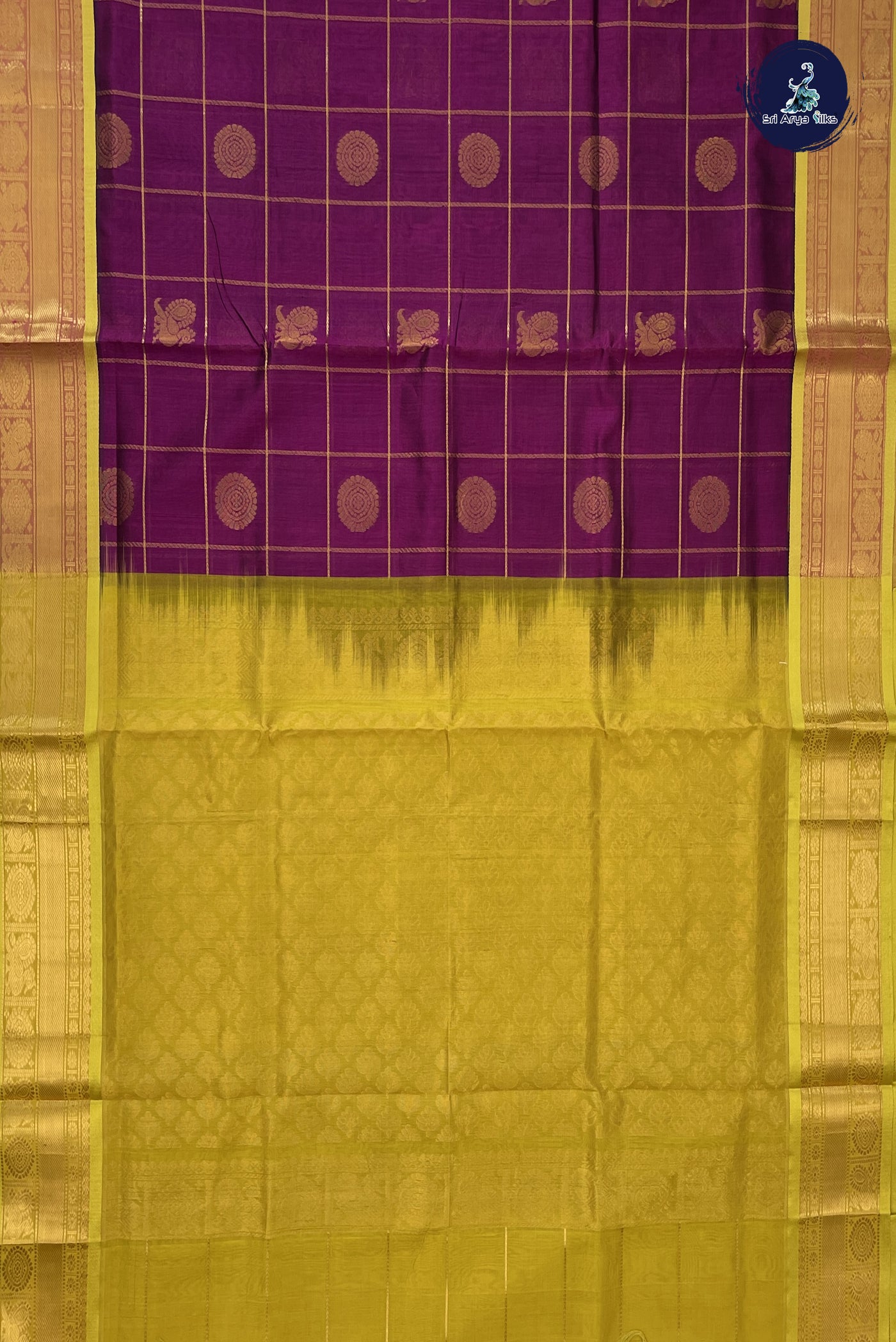 Burgundy Bridal Silk Cotton Saree With Zari Checked Pattern