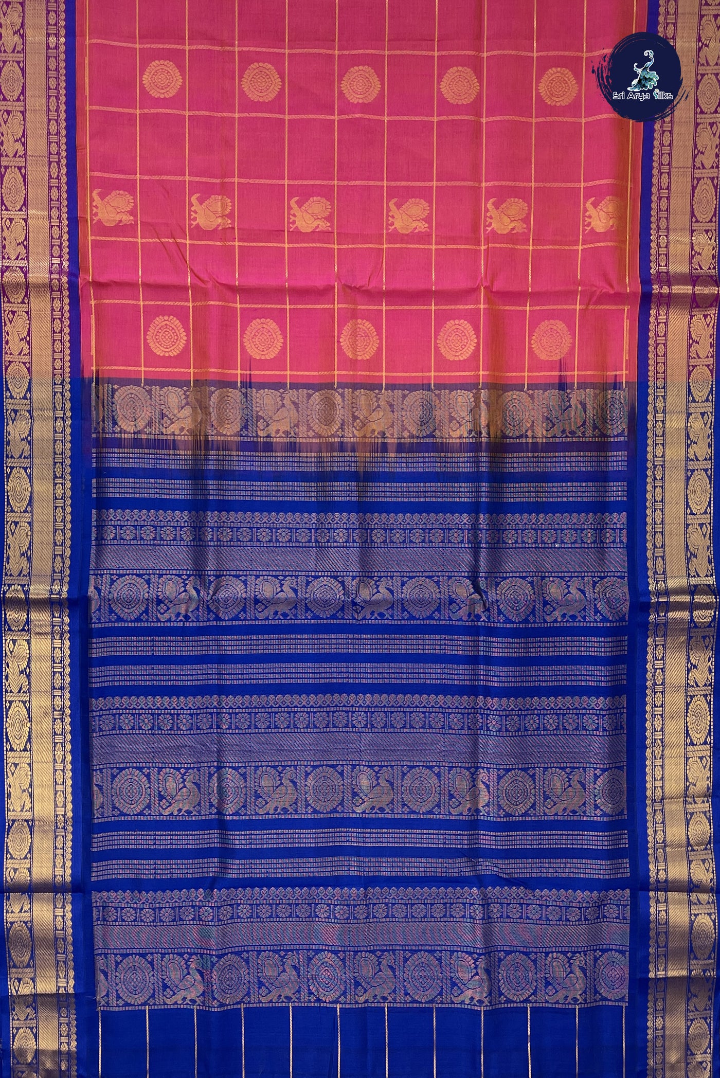 Dual Tone Pink Bridal Silk Cotton Saree With Zari Checked Pattern