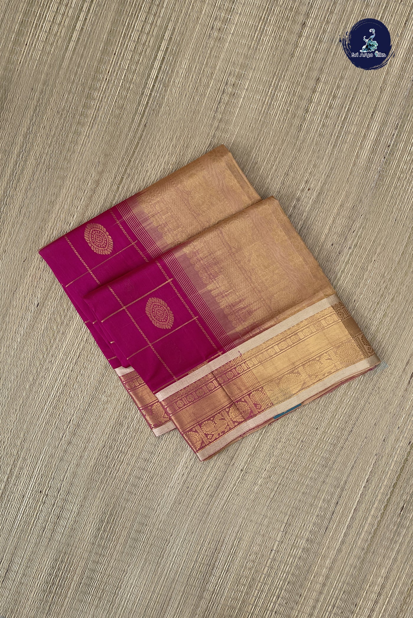 Dark Pink Bridal Silk Cotton Saree With Zari Checked Pattern