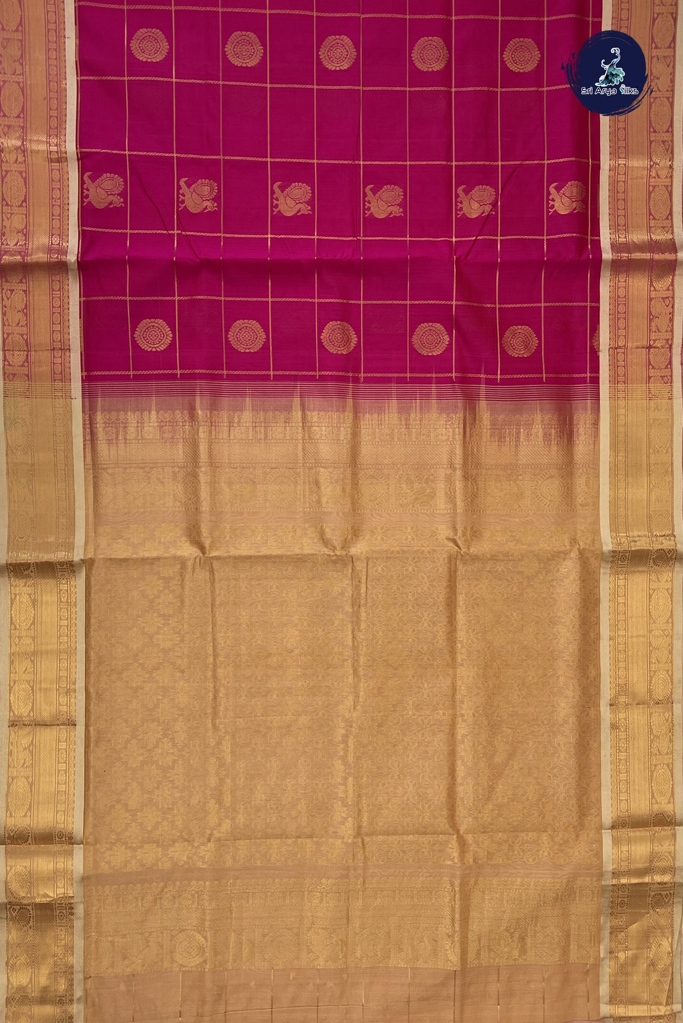 Dark Pink Bridal Silk Cotton Saree With Zari Checked Pattern