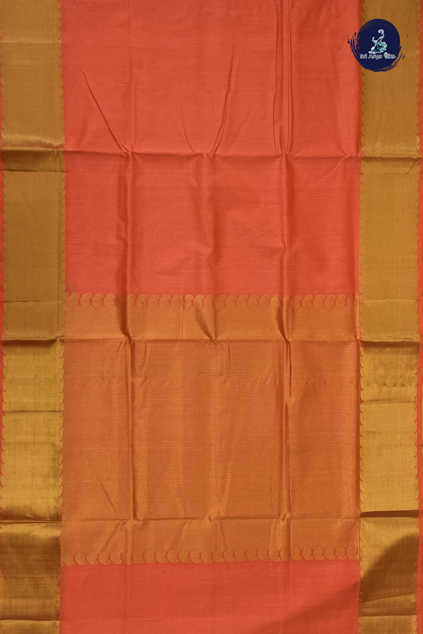 Orange Simple Silk Cotton Saree With Plain Pattern