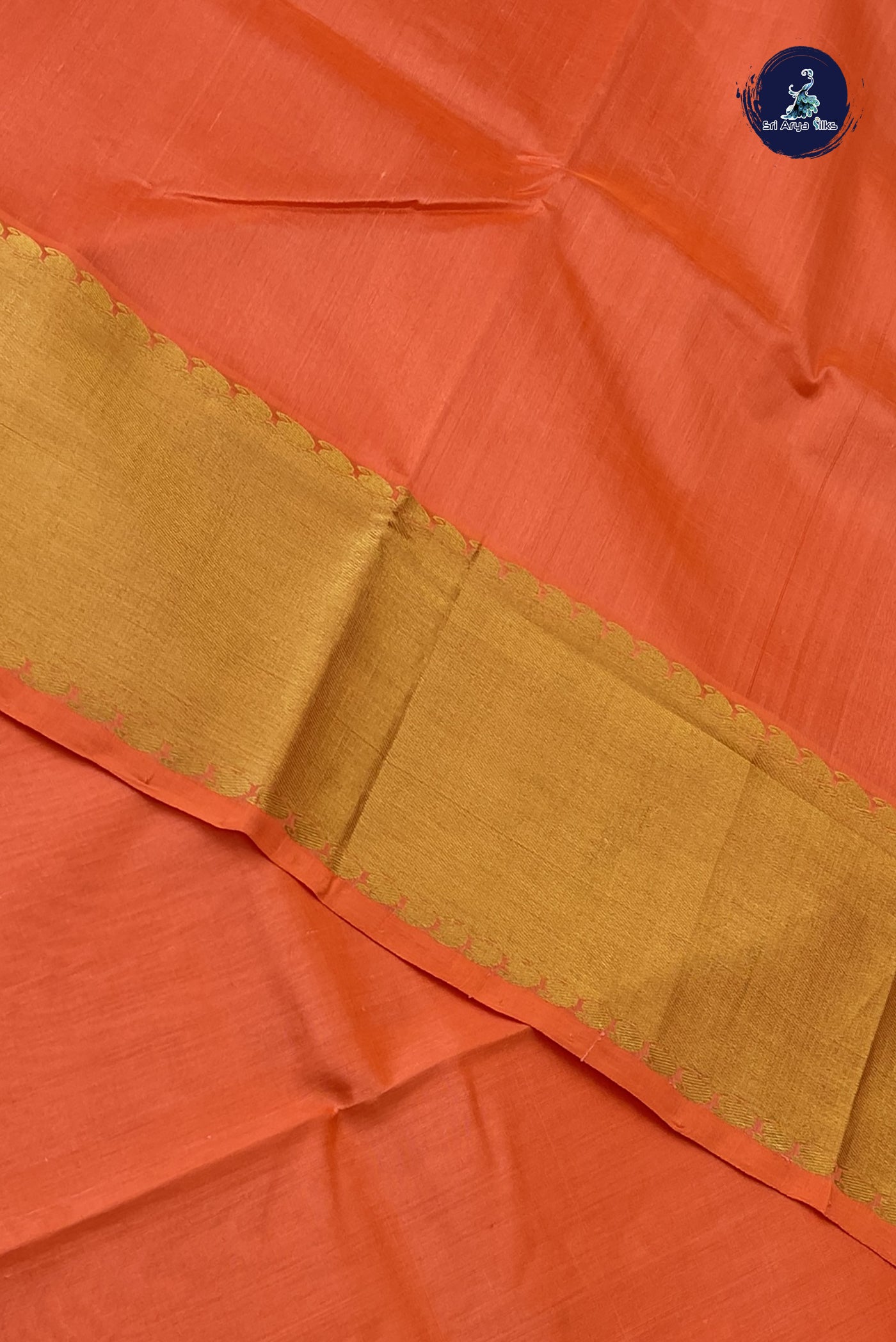 Orange Simple Silk Cotton Saree With Plain Pattern