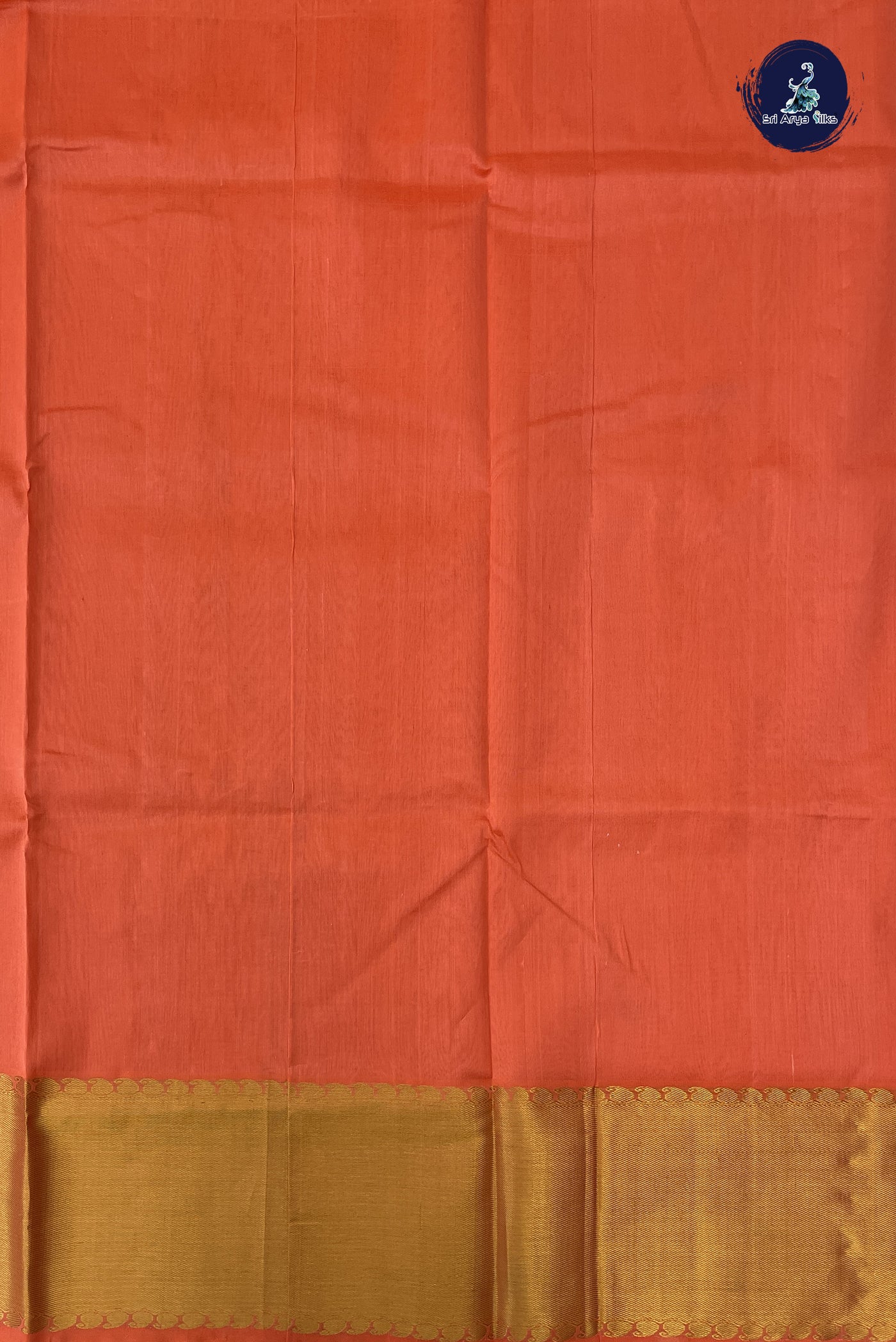 Orange Simple Silk Cotton Saree With Plain Pattern