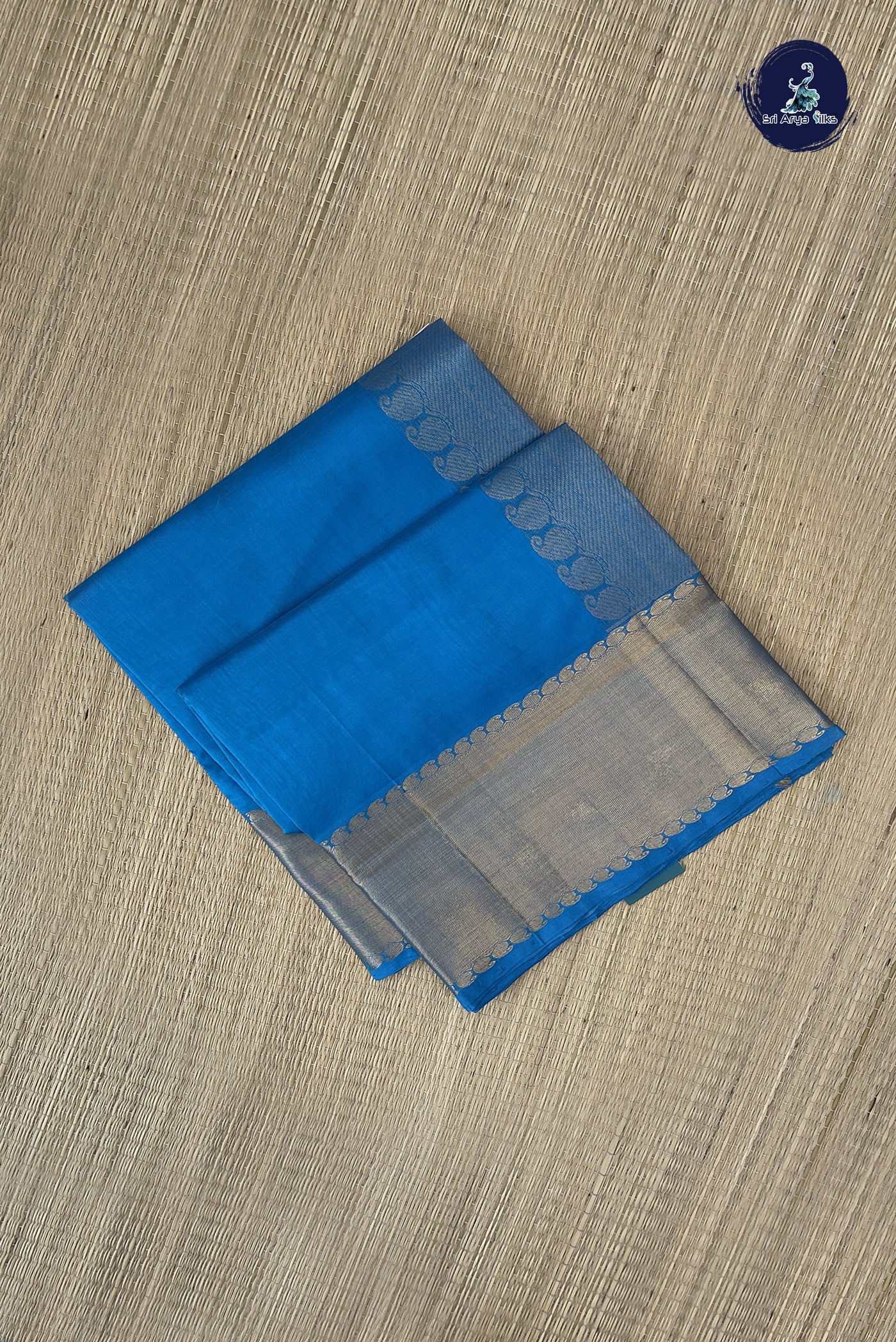 Copper Sulphate Blue Simple Silk Cotton Saree With Plain Pattern