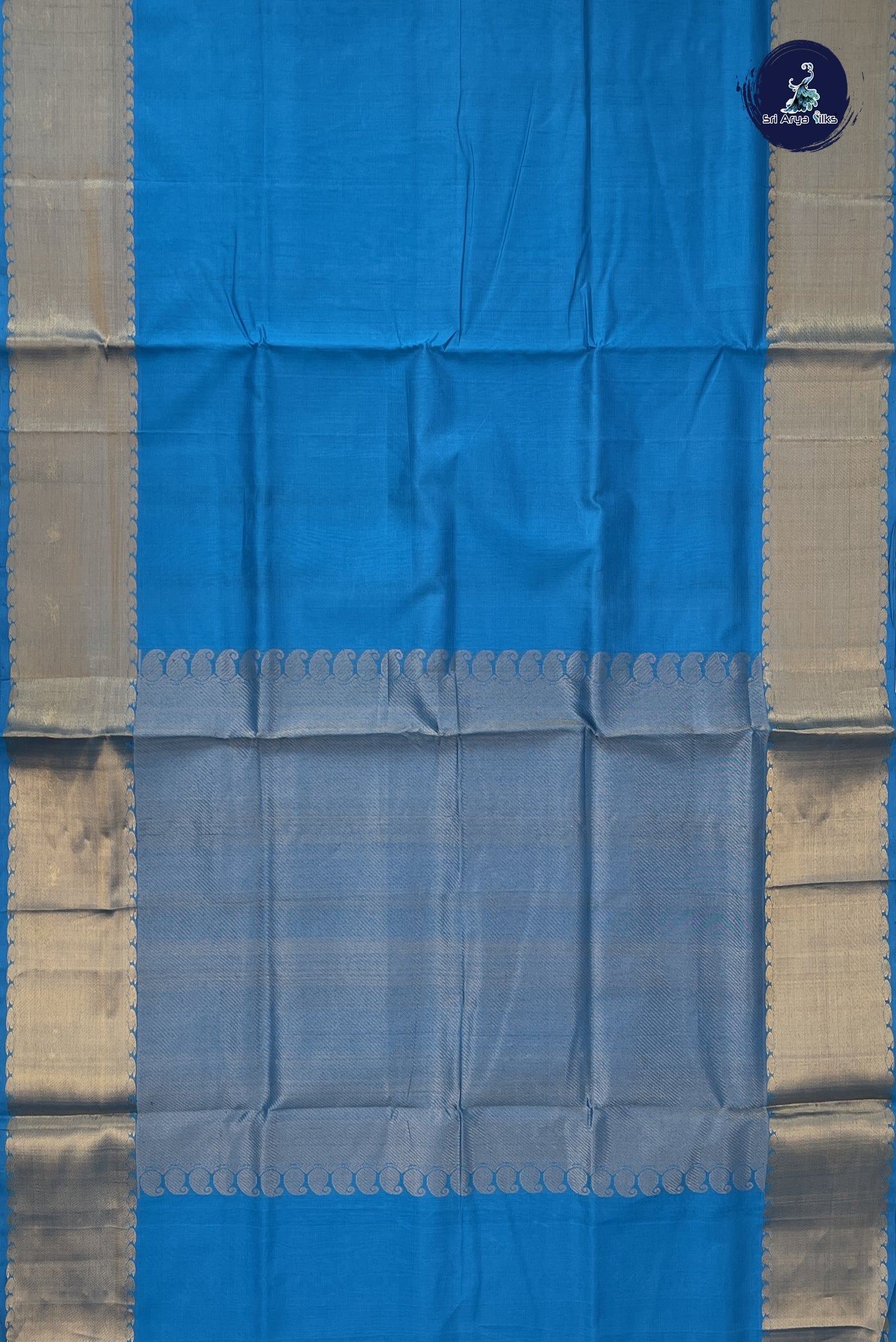 Copper Sulphate Blue Simple Silk Cotton Saree With Plain Pattern