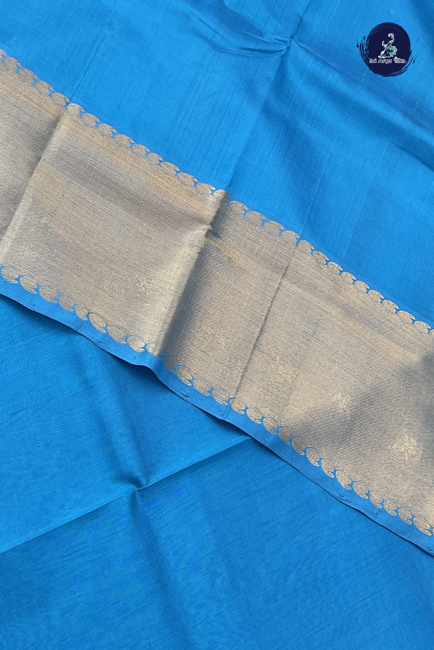 Copper Sulphate Blue Simple Silk Cotton Saree With Plain Pattern