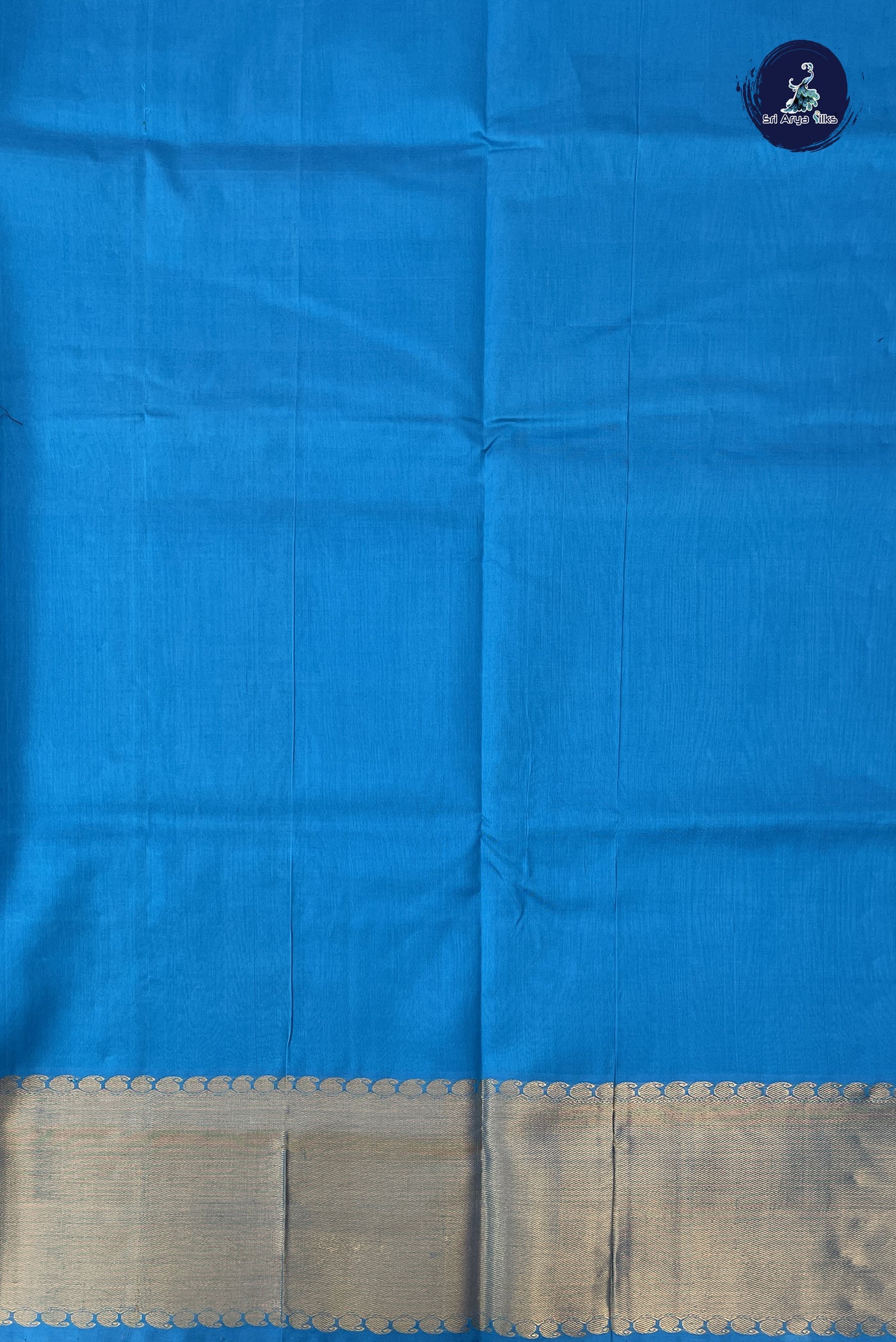 Copper Sulphate Blue Simple Silk Cotton Saree With Plain Pattern