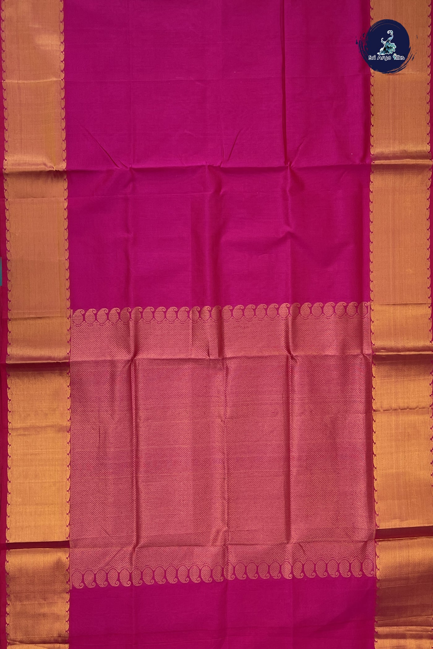 Rani Pink Simple Silk Cotton Saree With Plain Pattern