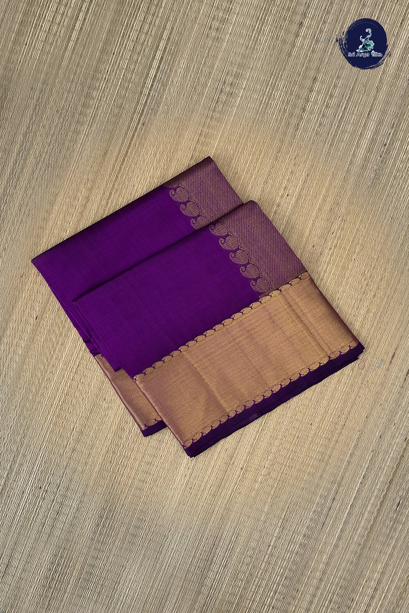 Dual Tone Violet Simple Silk Cotton Saree With Plain Pattern