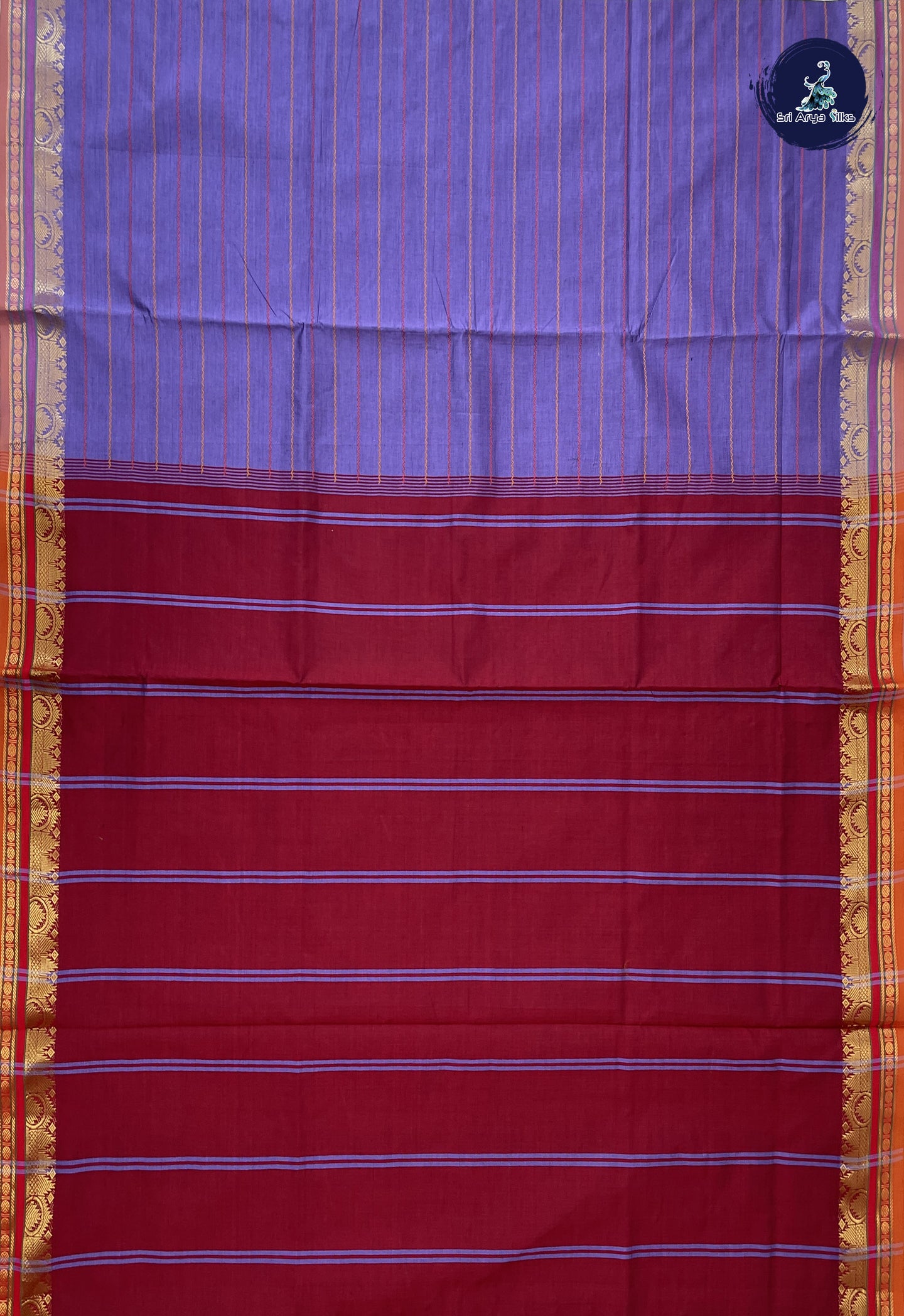 Lavender Semi Silk Cotton Saree With Veldhari Stripes Pattern