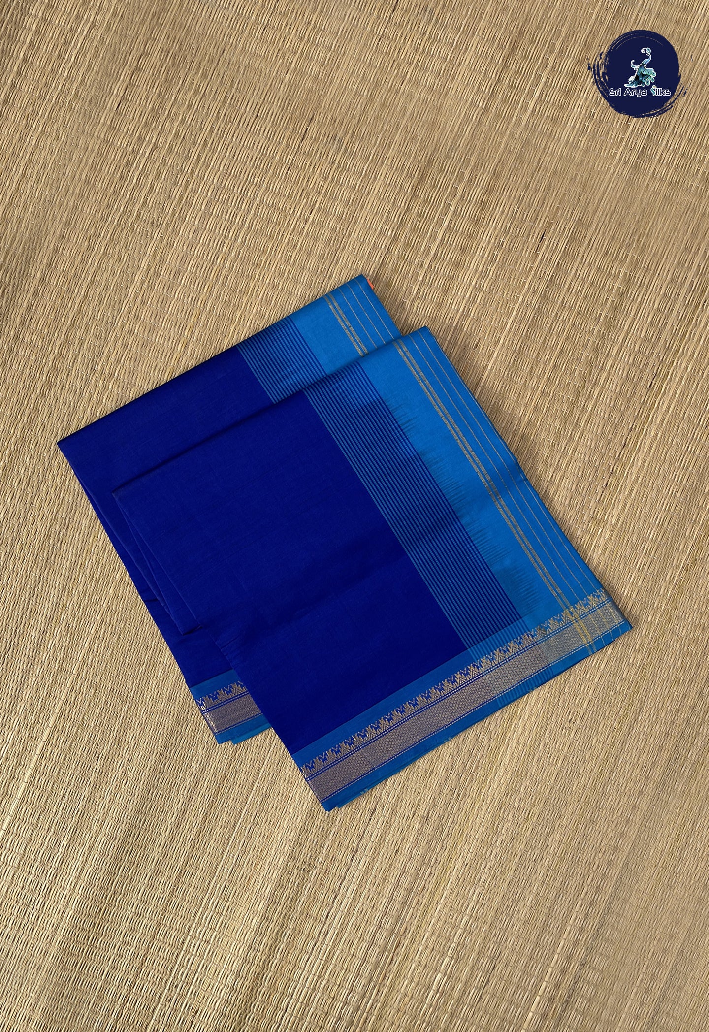 Dark Blue Semi Silk Cotton Saree With Plain Pattern