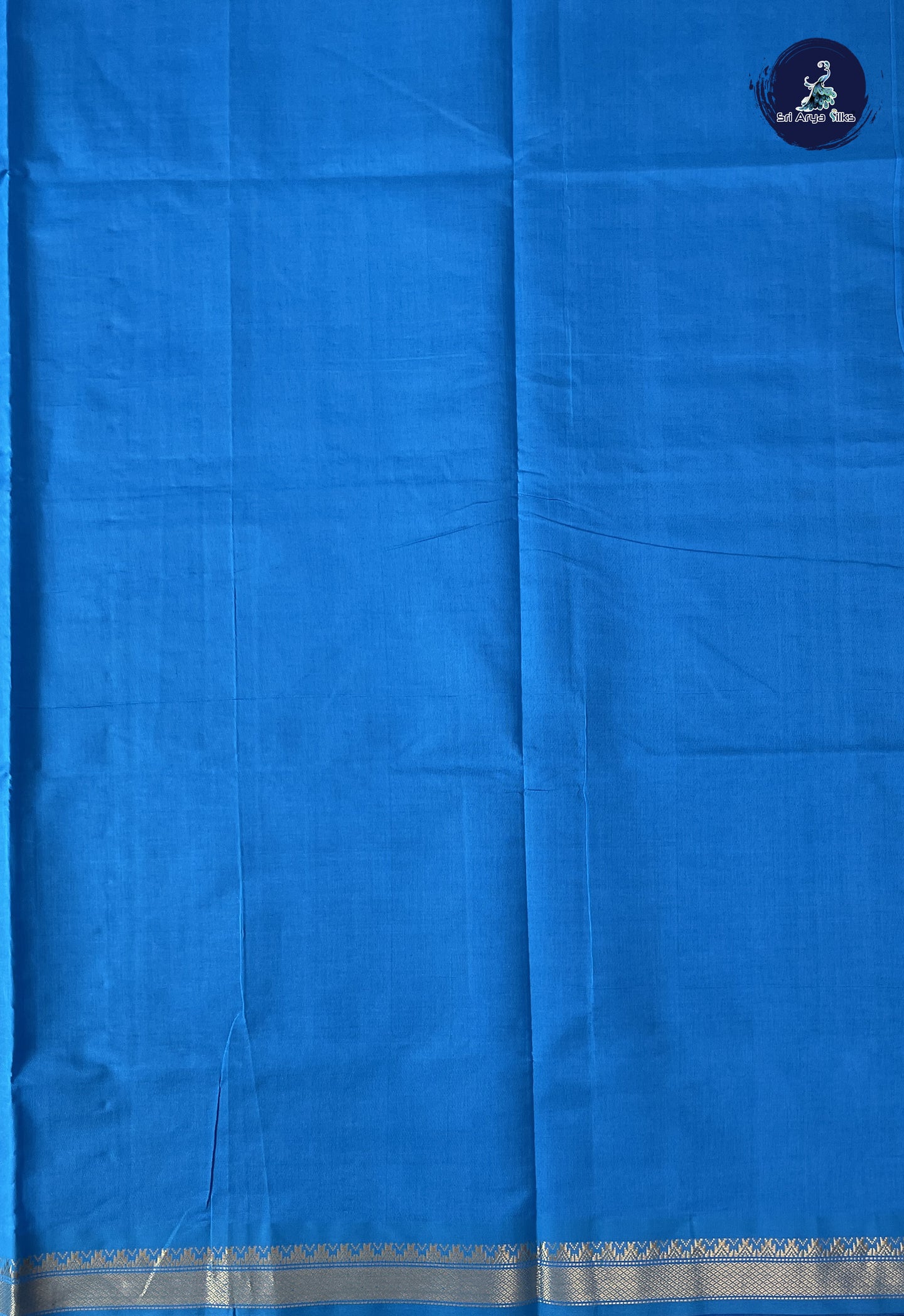 Dark Blue Semi Silk Cotton Saree With Plain Pattern