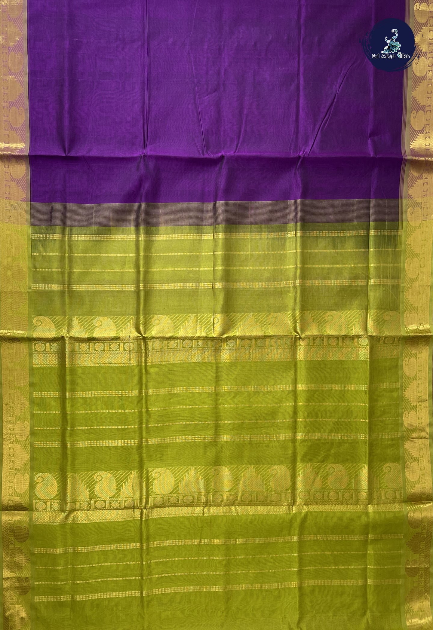 Dark Violet Simple Silk Cotton Saree With Plain Pattern