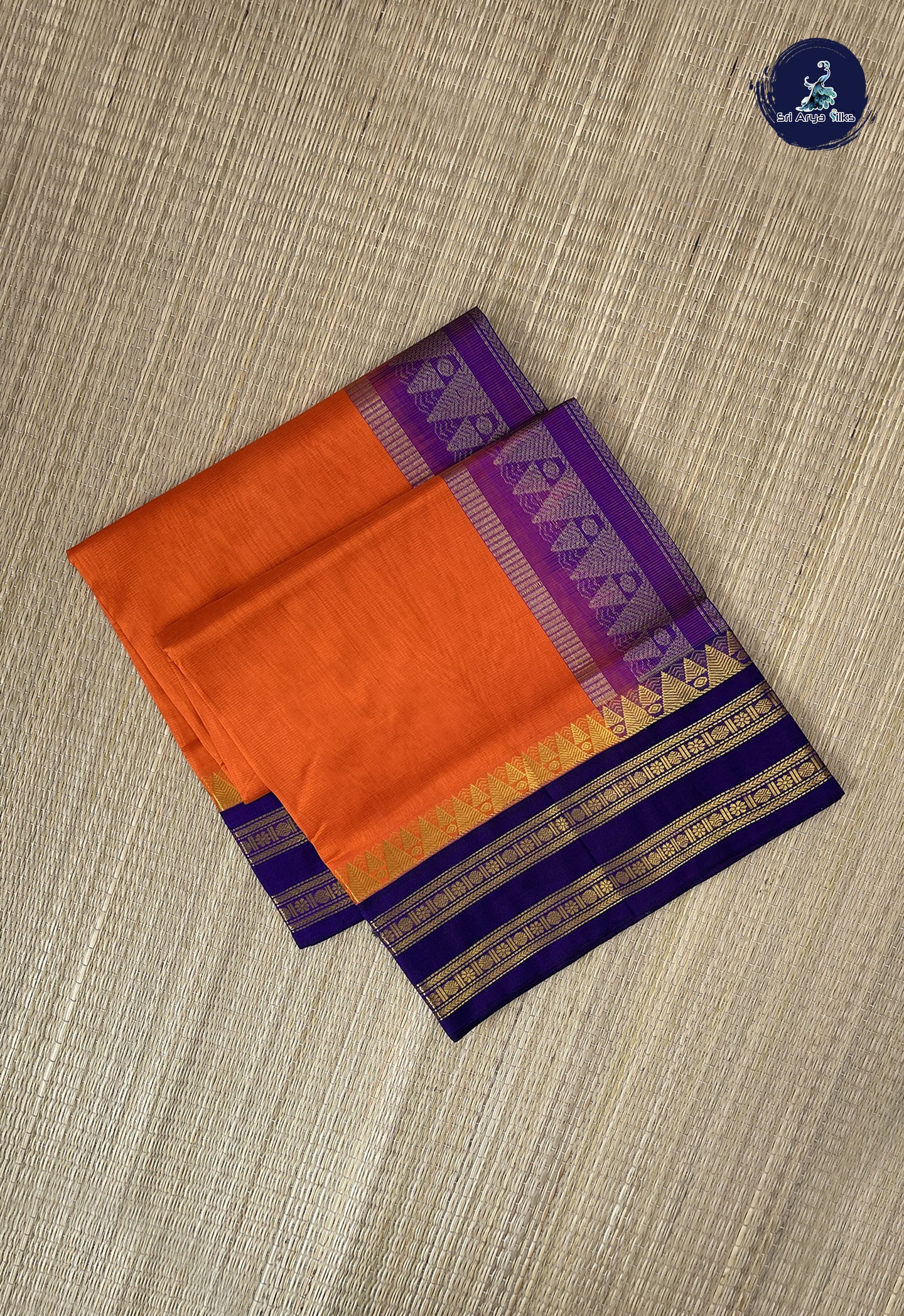 Orange Vaira Oosi Silk Cotton Saree With Vaira Oosi Pattern