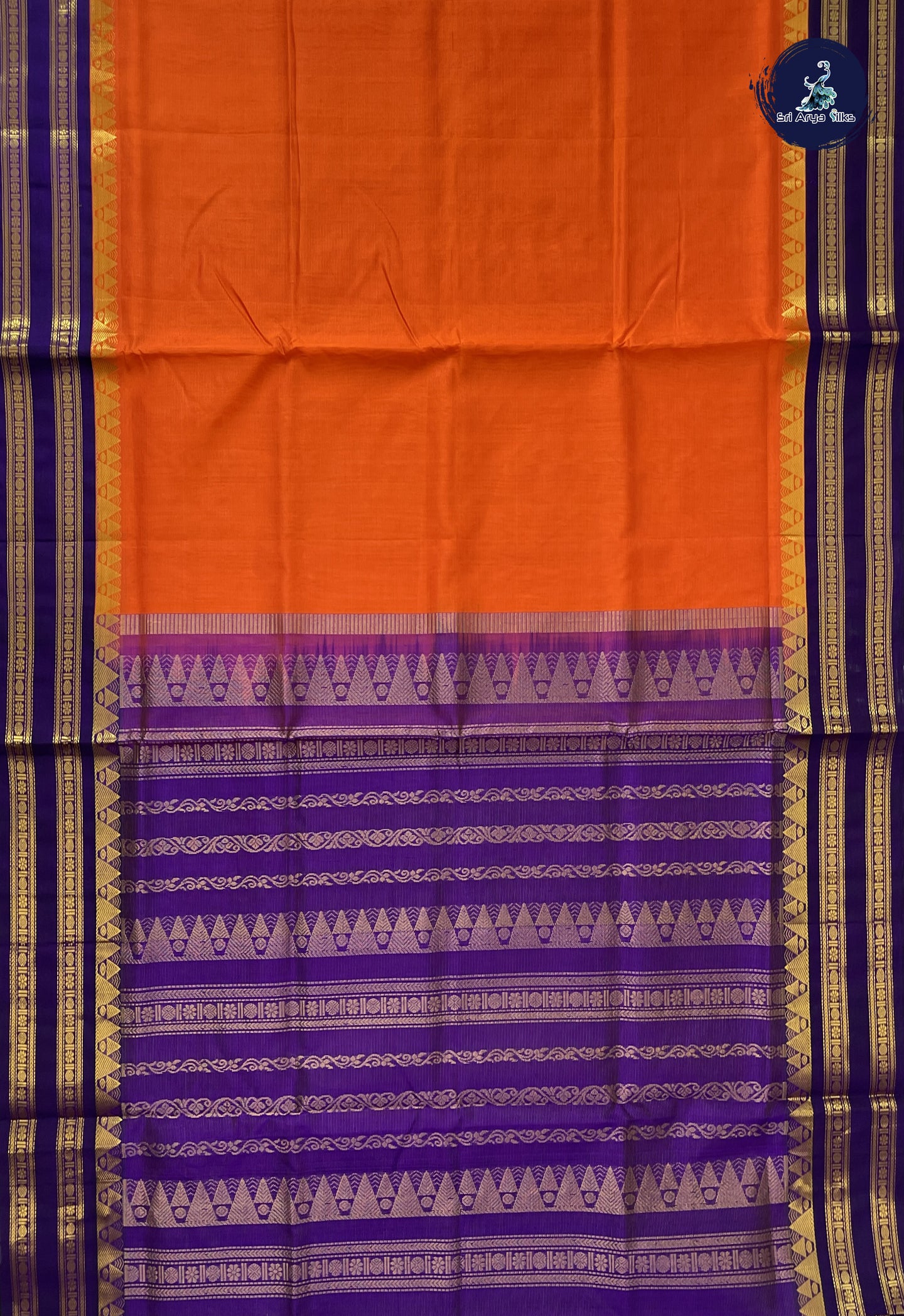Orange Vaira Oosi Silk Cotton Saree With Vaira Oosi Pattern