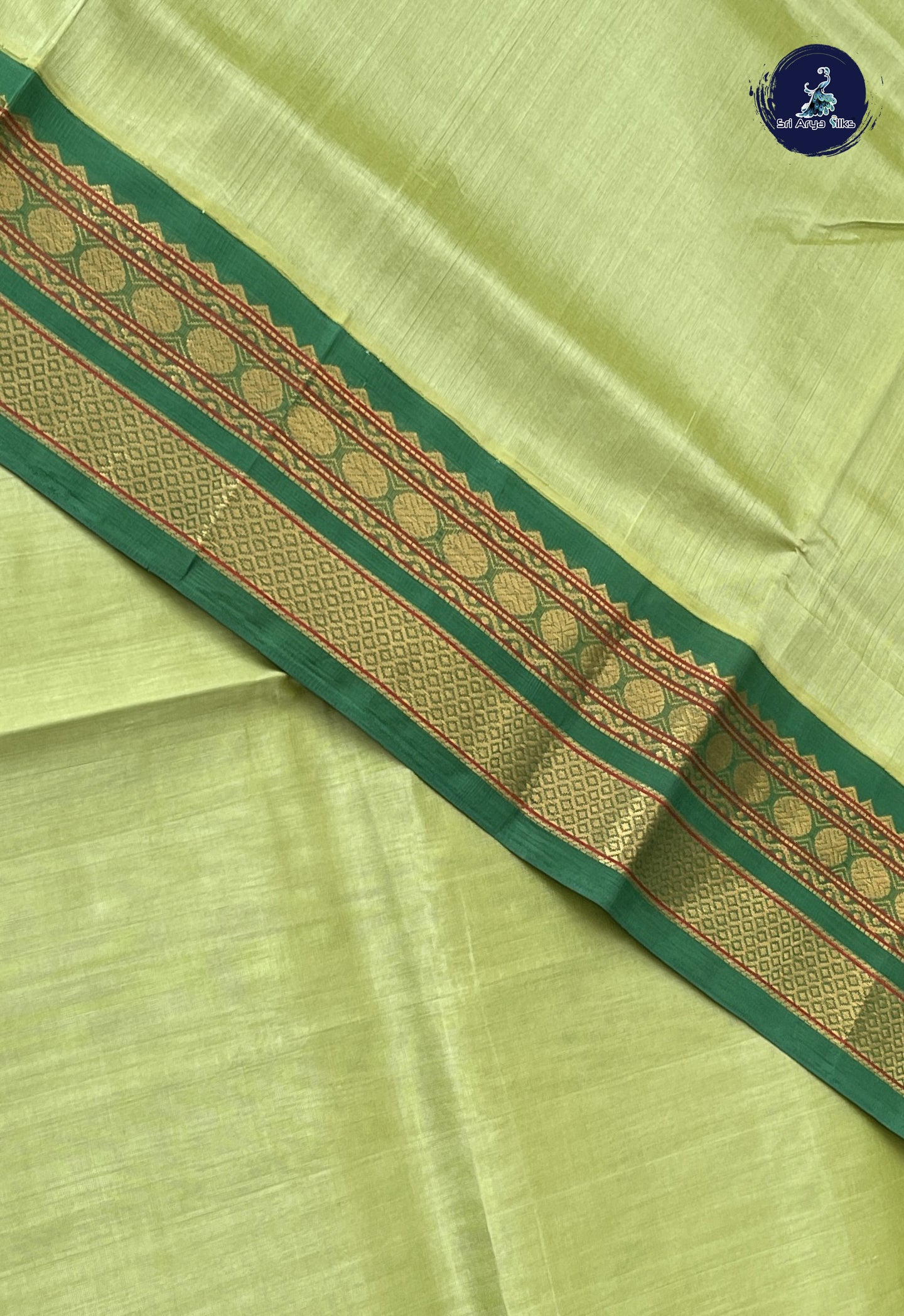 Pista Green Korvai Silk Cotton Saree With Plain Pattern