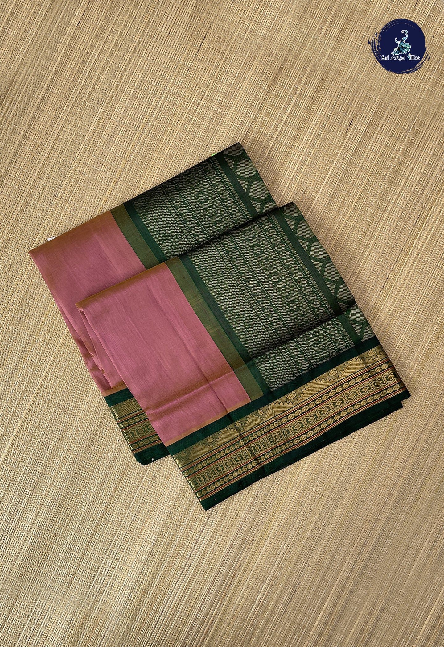 Dusty Pink Korvai Silk Cotton Saree With Plain Pattern
