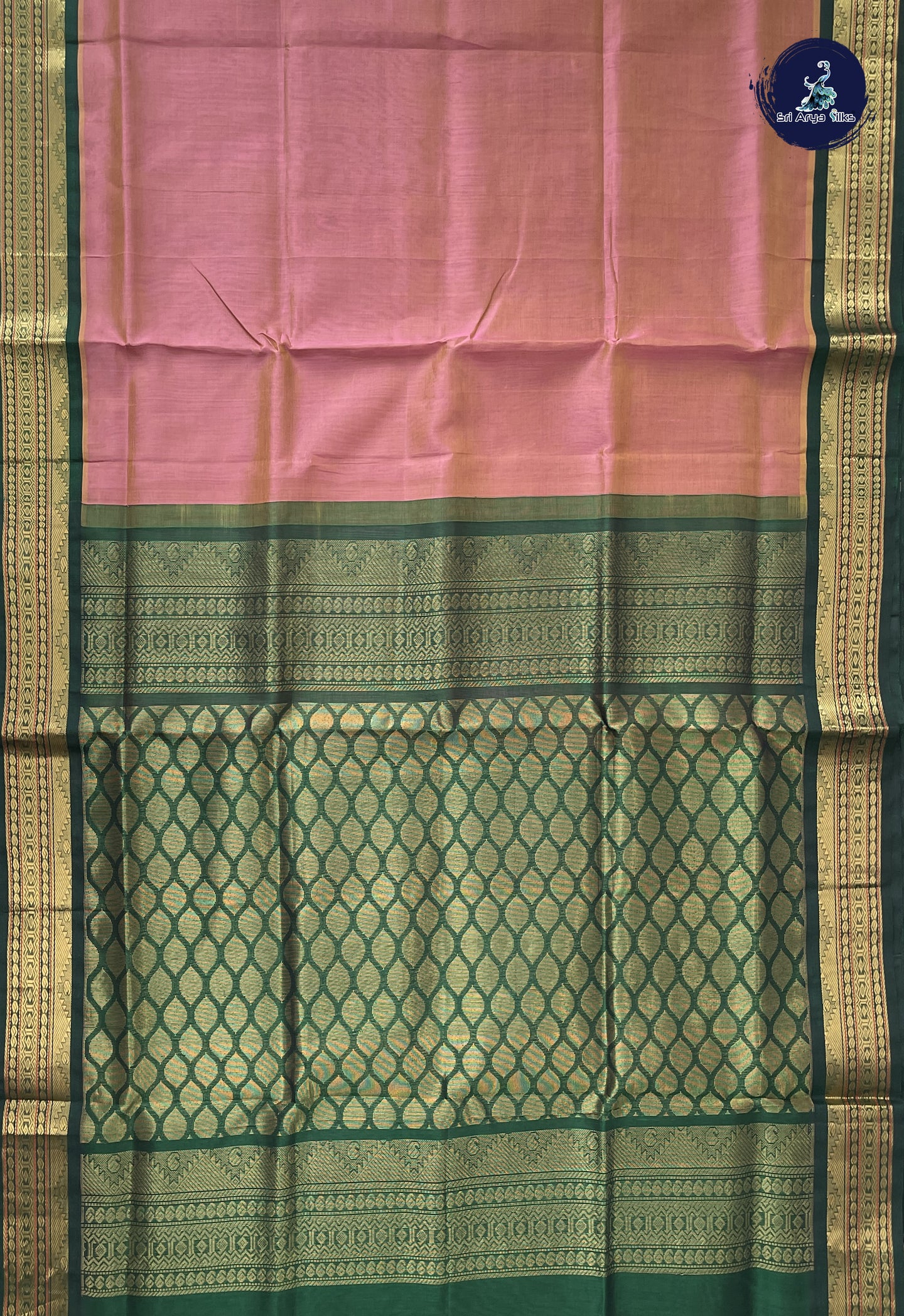 Dusty Pink Korvai Silk Cotton Saree With Plain Pattern