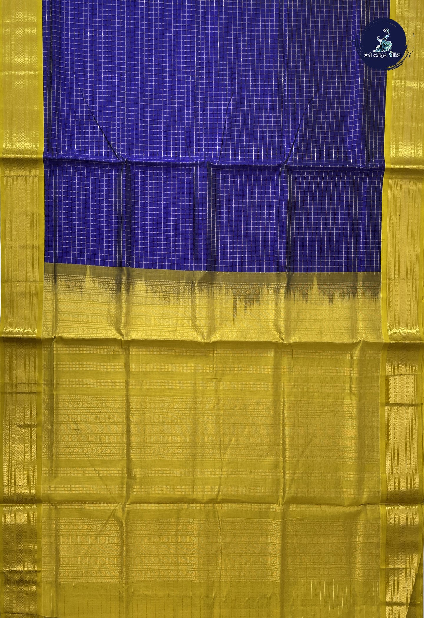 MS Blue Korvai Silk Cotton Saree With Zari Checked Pattern
