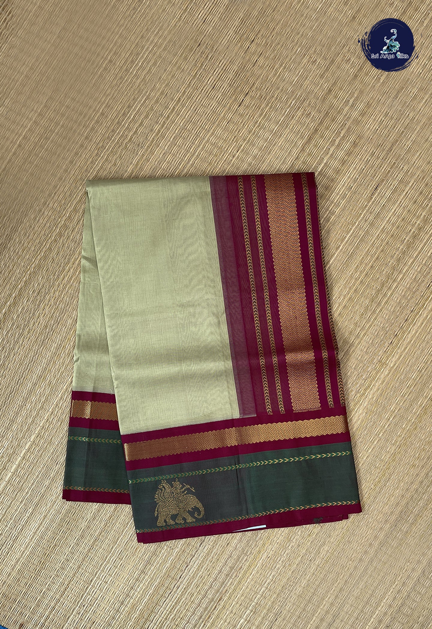 Elaichi Green Korvai Silk Cotton Saree With Plain Pattern