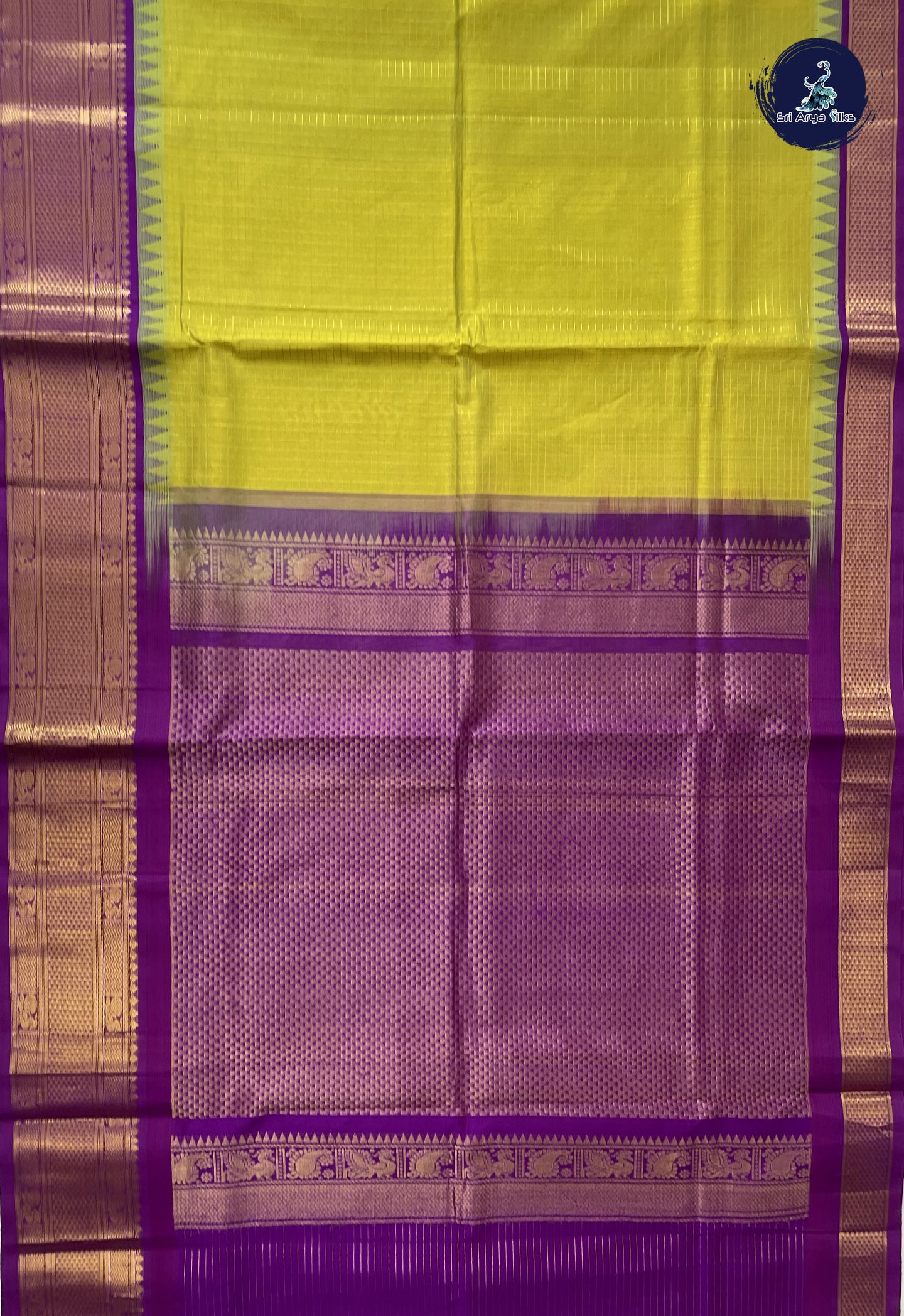 Lime Green Korvai Silk Cotton Saree With Zari Checked Pattern