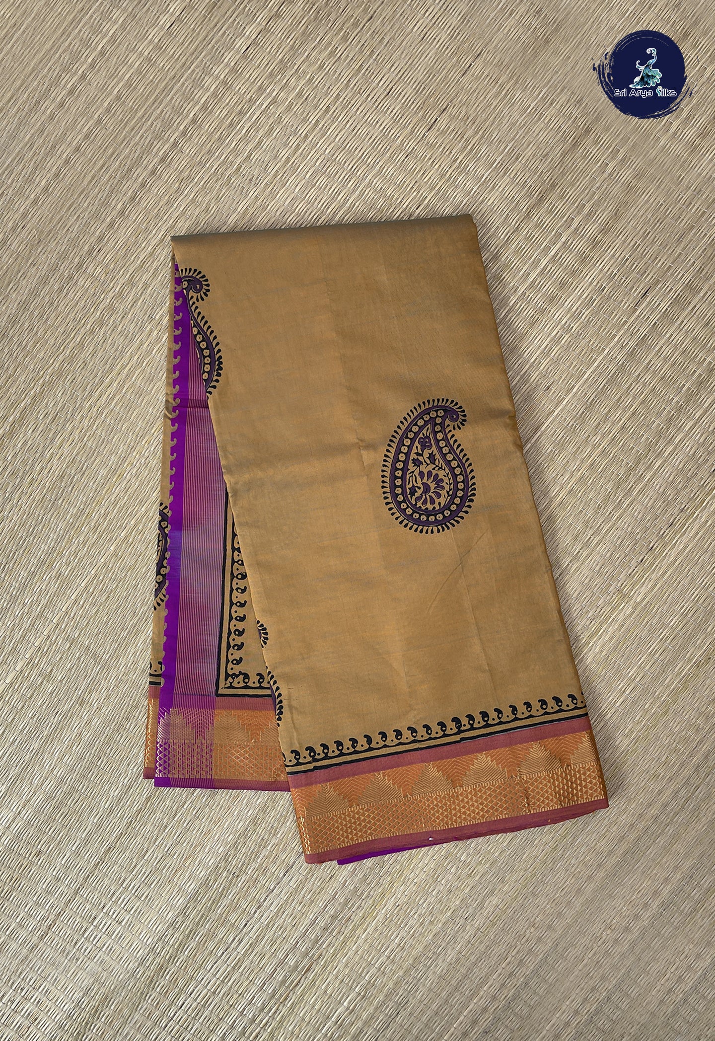 Golden Mustard Semi Silk Cotton Saree With Printed Pattern