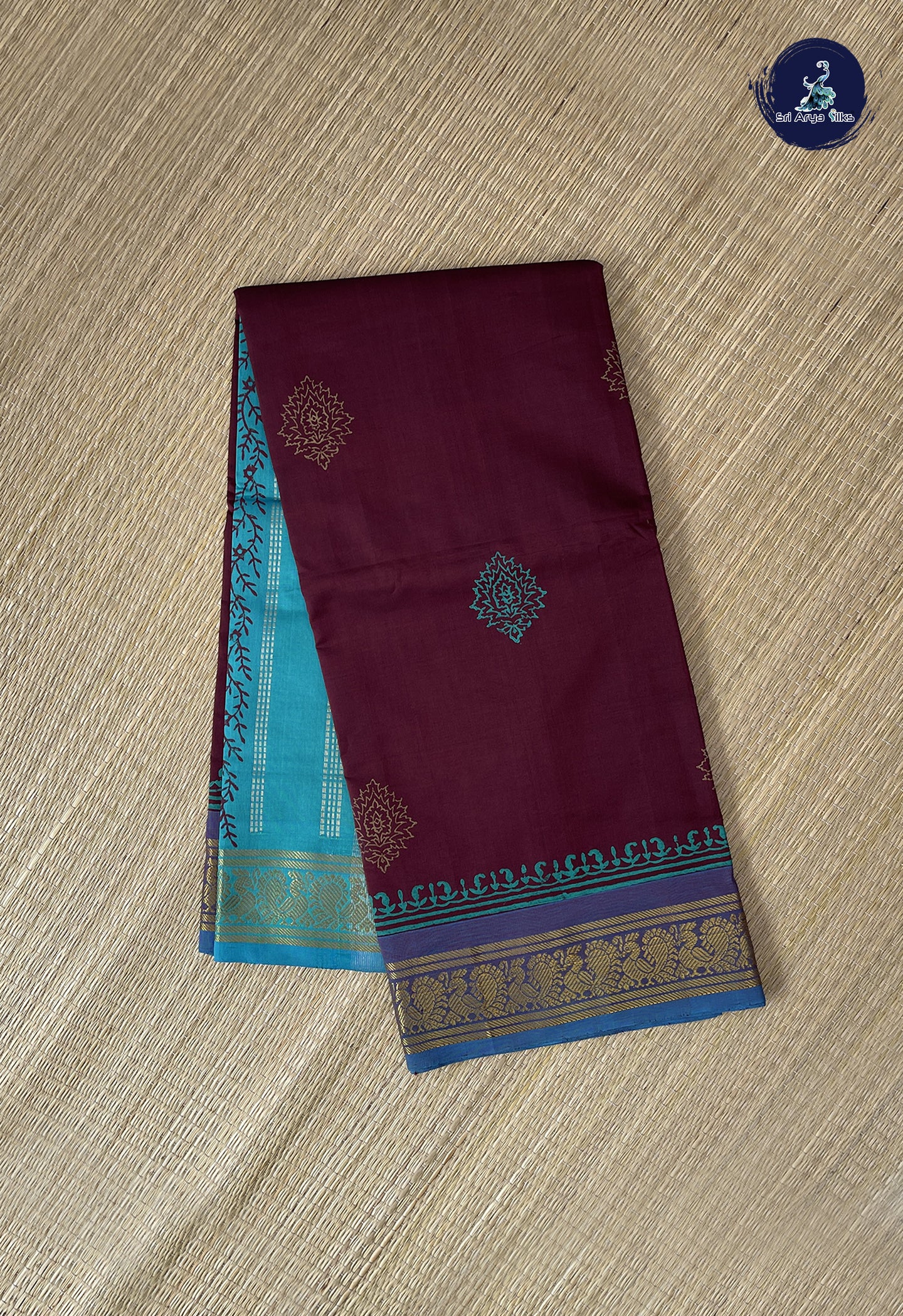 Brown Semi Silk Cotton Saree With Printed Pattern