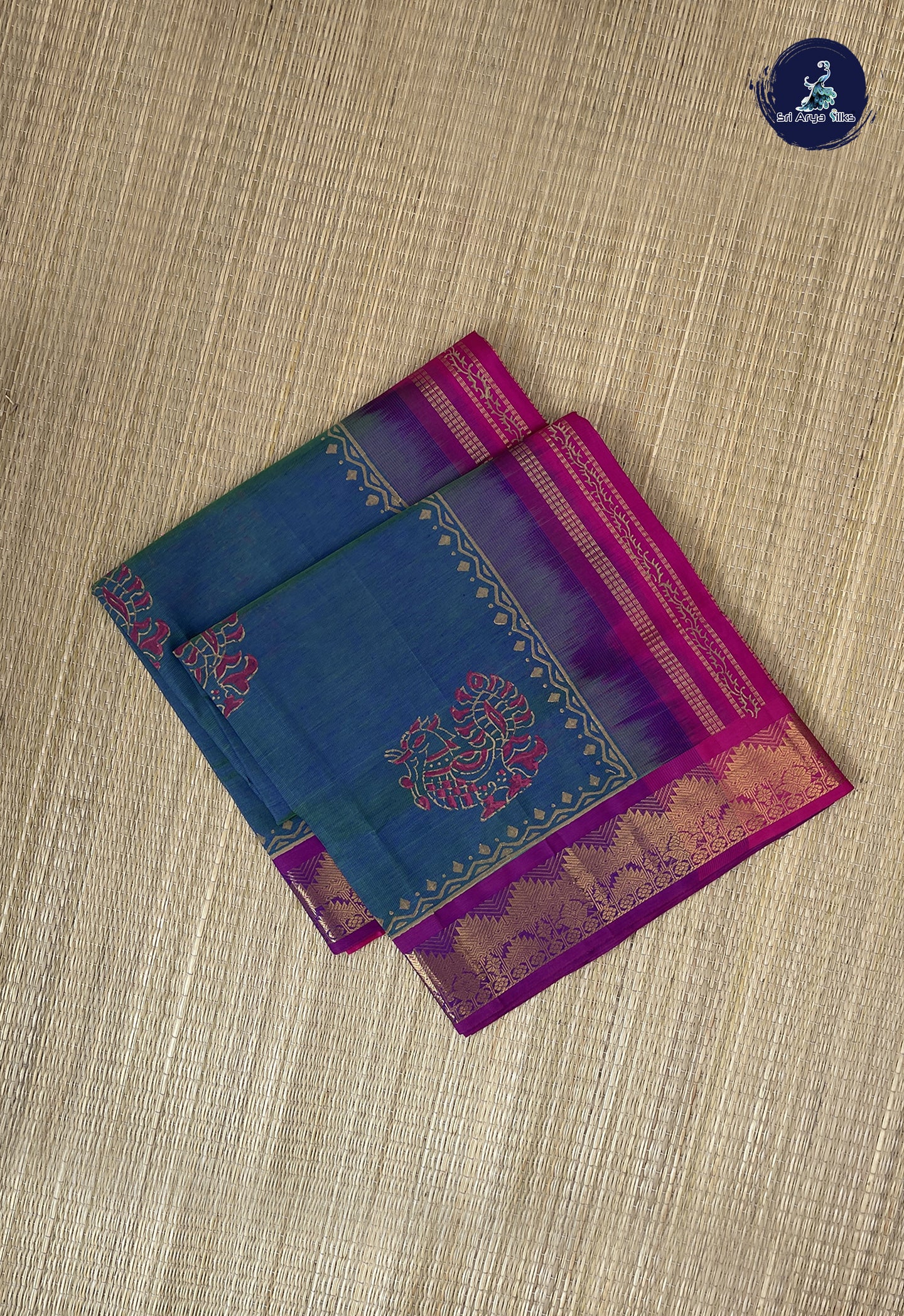 Dual Tone Blue Printed Saree With Printed Pattern