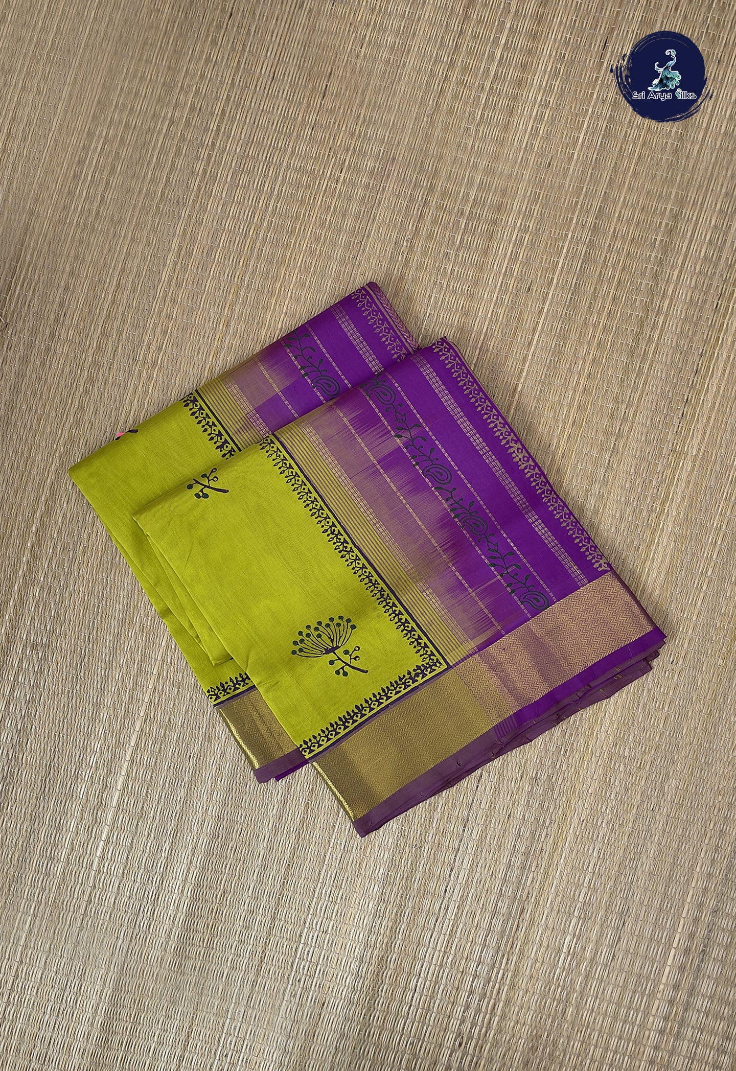 Lime Green Printed Saree With Printed Pattern