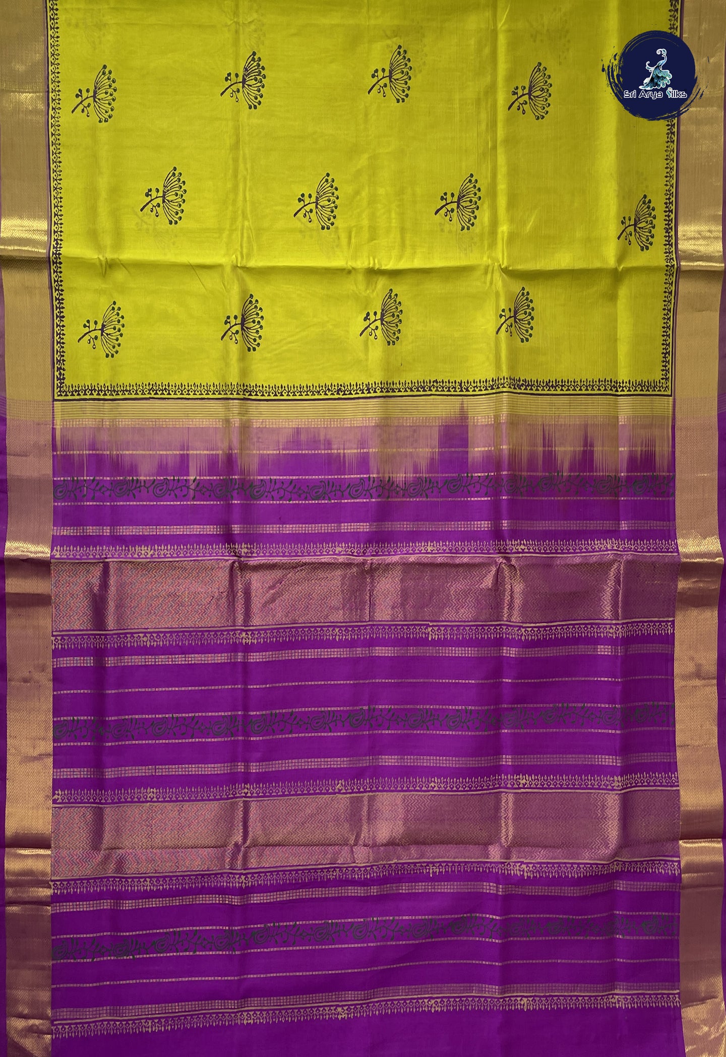 Lime Green Printed Saree With Printed Pattern