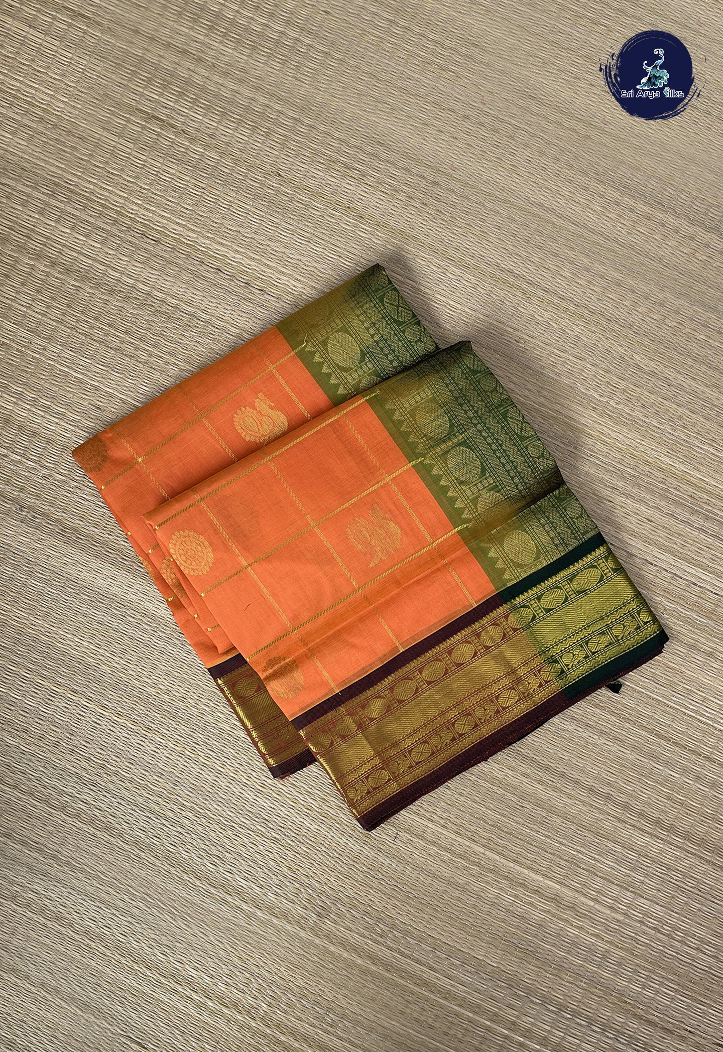 Light Orange Bridal Silk Cotton Saree With Zari Checked Pattern
