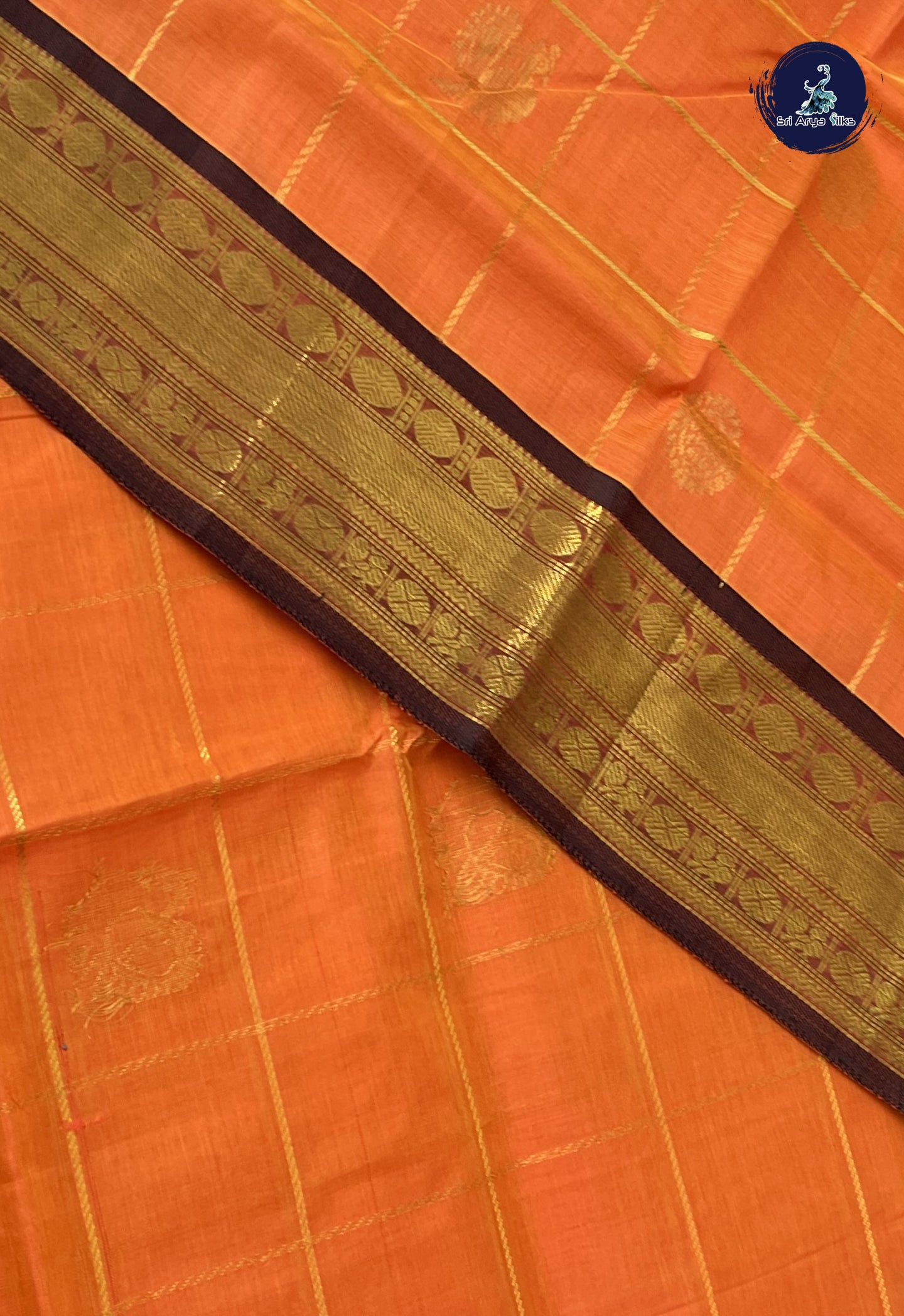Light Orange Bridal Silk Cotton Saree With Zari Checked Pattern