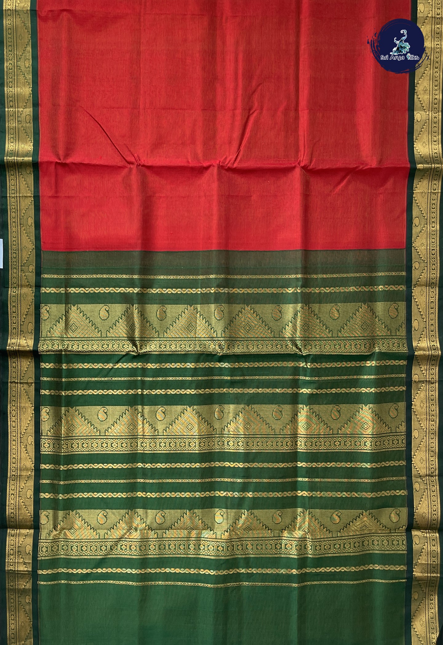 Red Vaira Oosi Silk Cotton Saree With Vaira Oosi Pattern