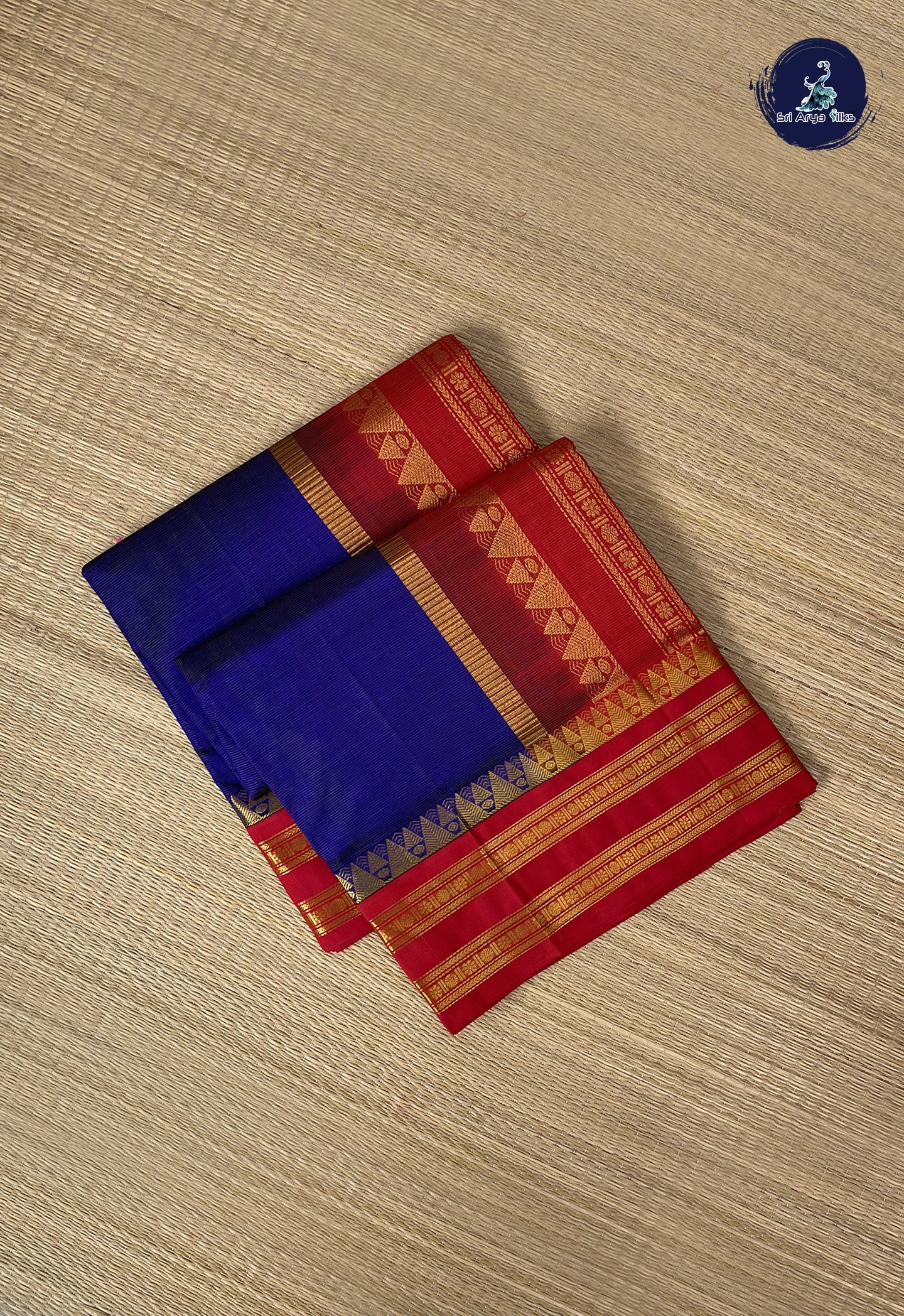 MS Blue Vaira Oosi Silk Cotton Saree With Vaira Oosi Pattern