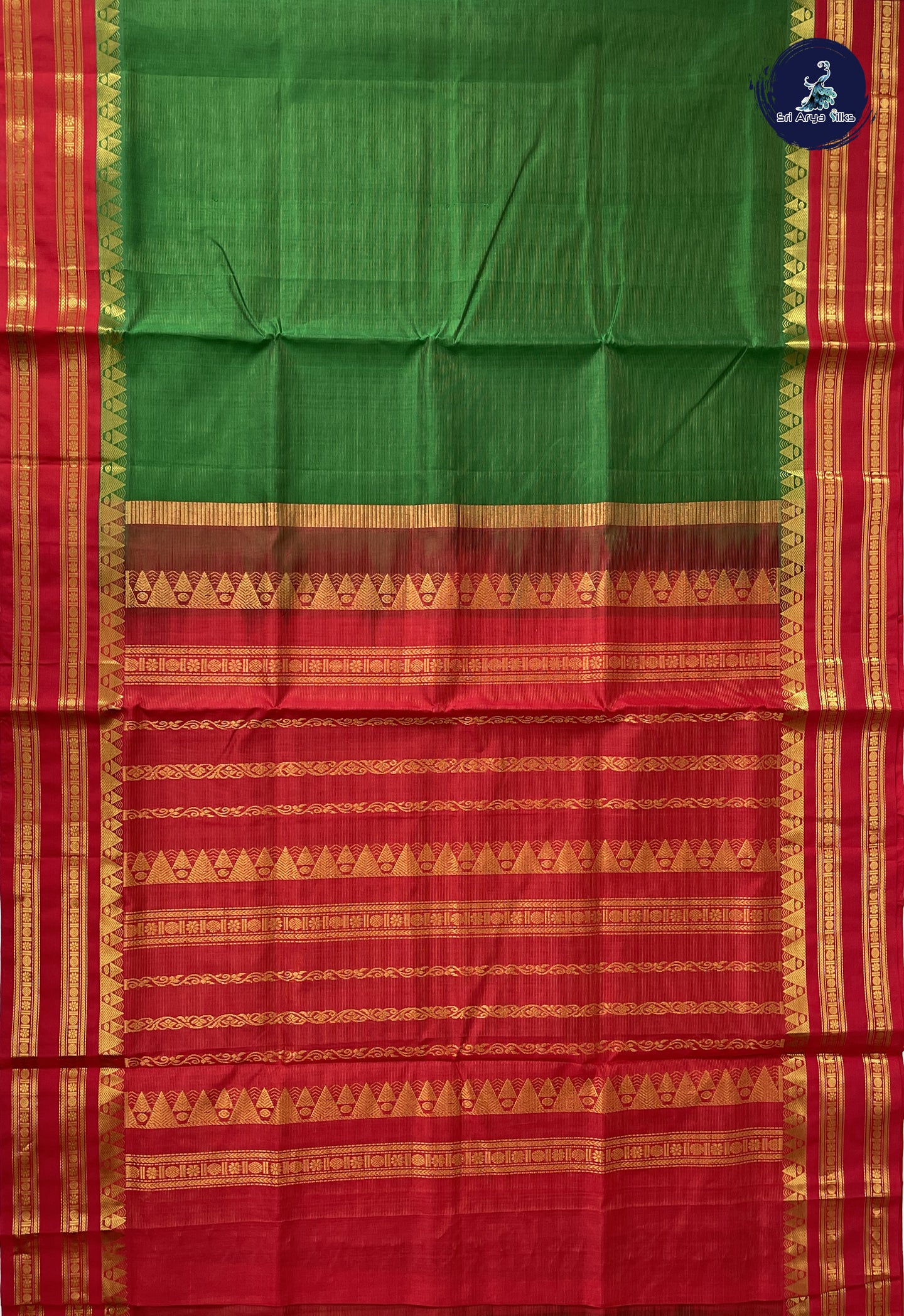 Dark Green Vaira Oosi Silk Cotton Saree With Vaira Oosi Pattern