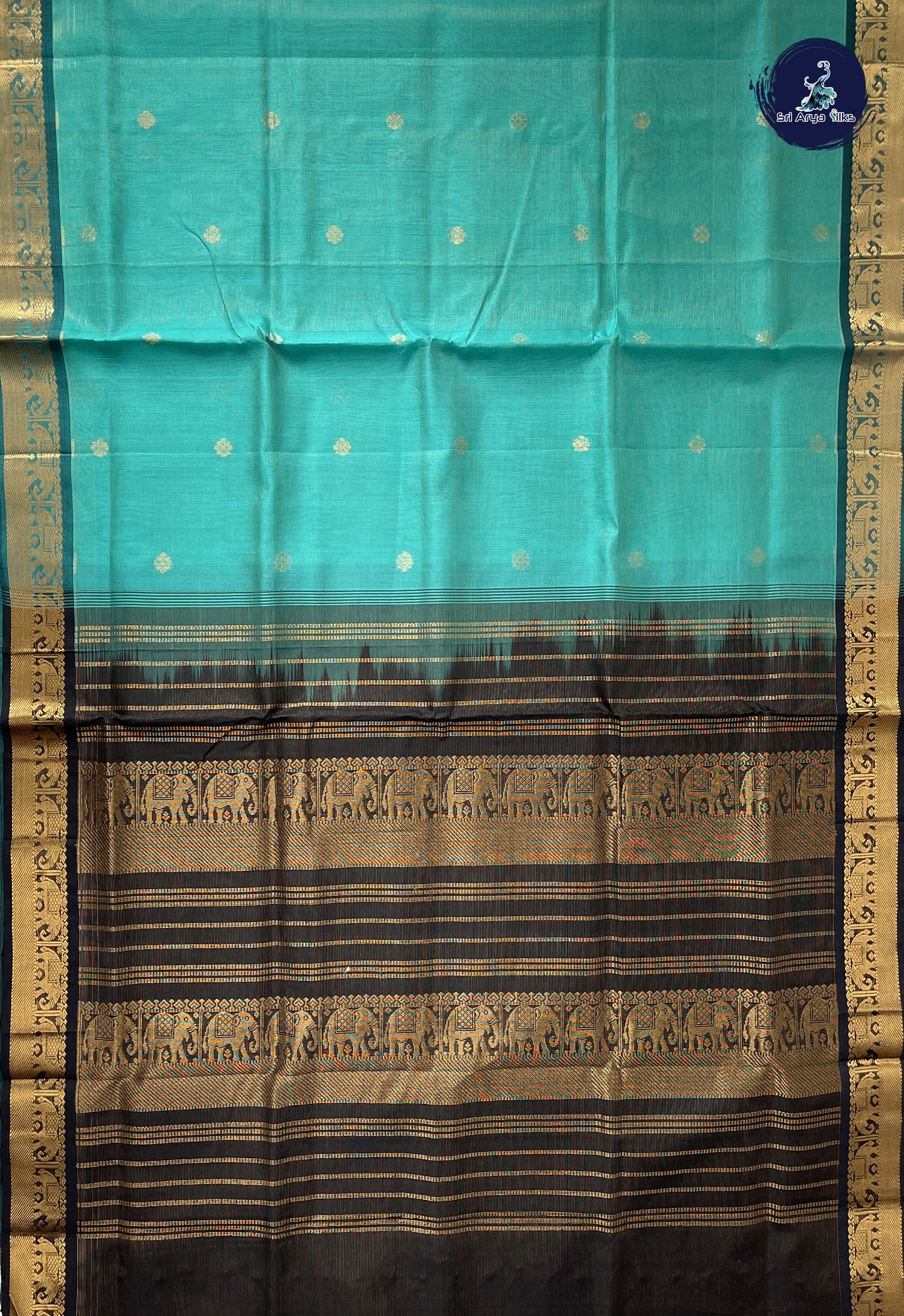 Turquoise Vaira Oosi Silk Cotton Saree With Vaira Oosi Pattern