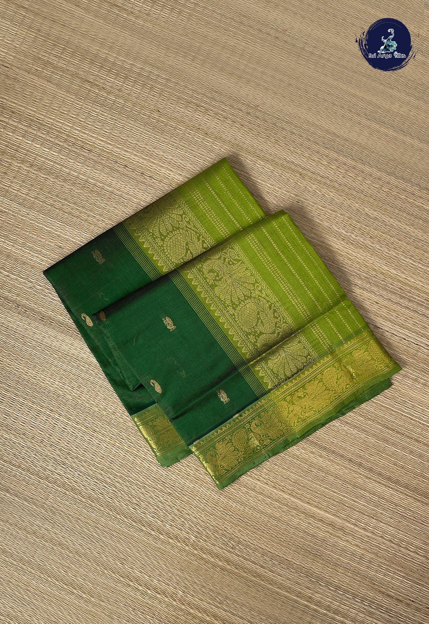 Dark Green Vaira Oosi Silk Cotton Saree With Vaira Oosi Pattern