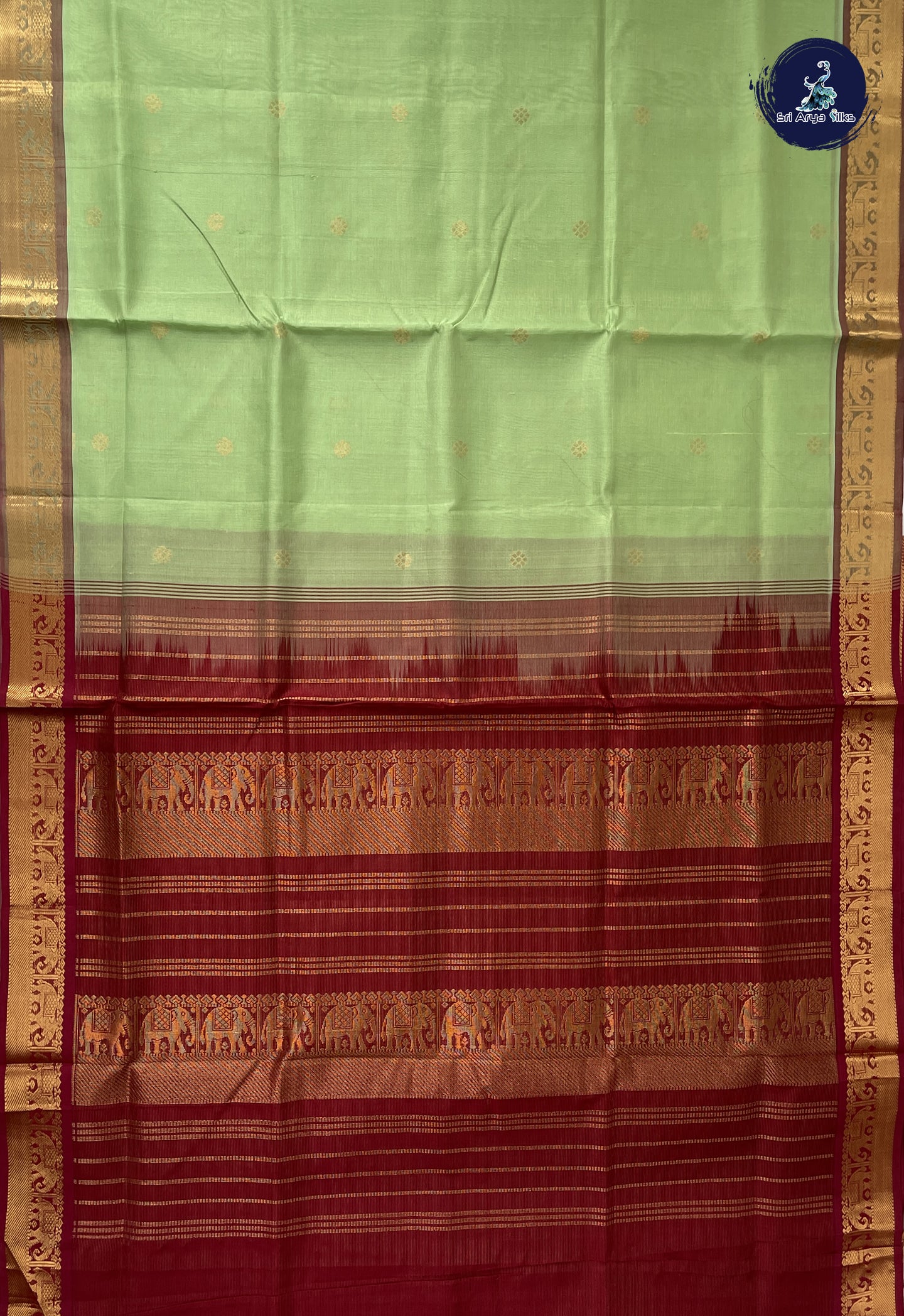Elaichi Green Vaira Oosi Silk Cotton Saree With Vaira Oosi Pattern