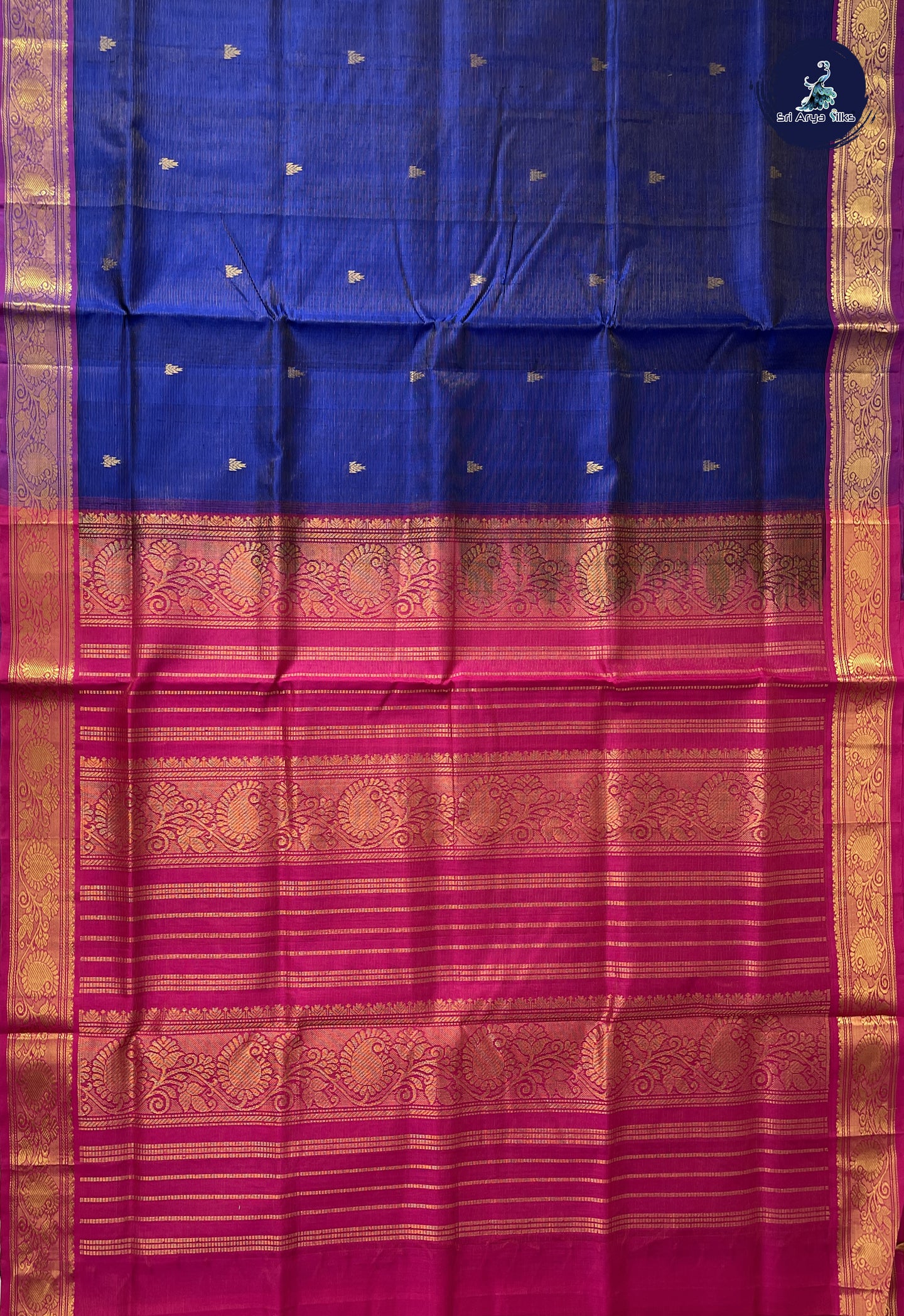 MS Blue Vaira Oosi Silk Cotton Saree With Vaira Oosi Pattern