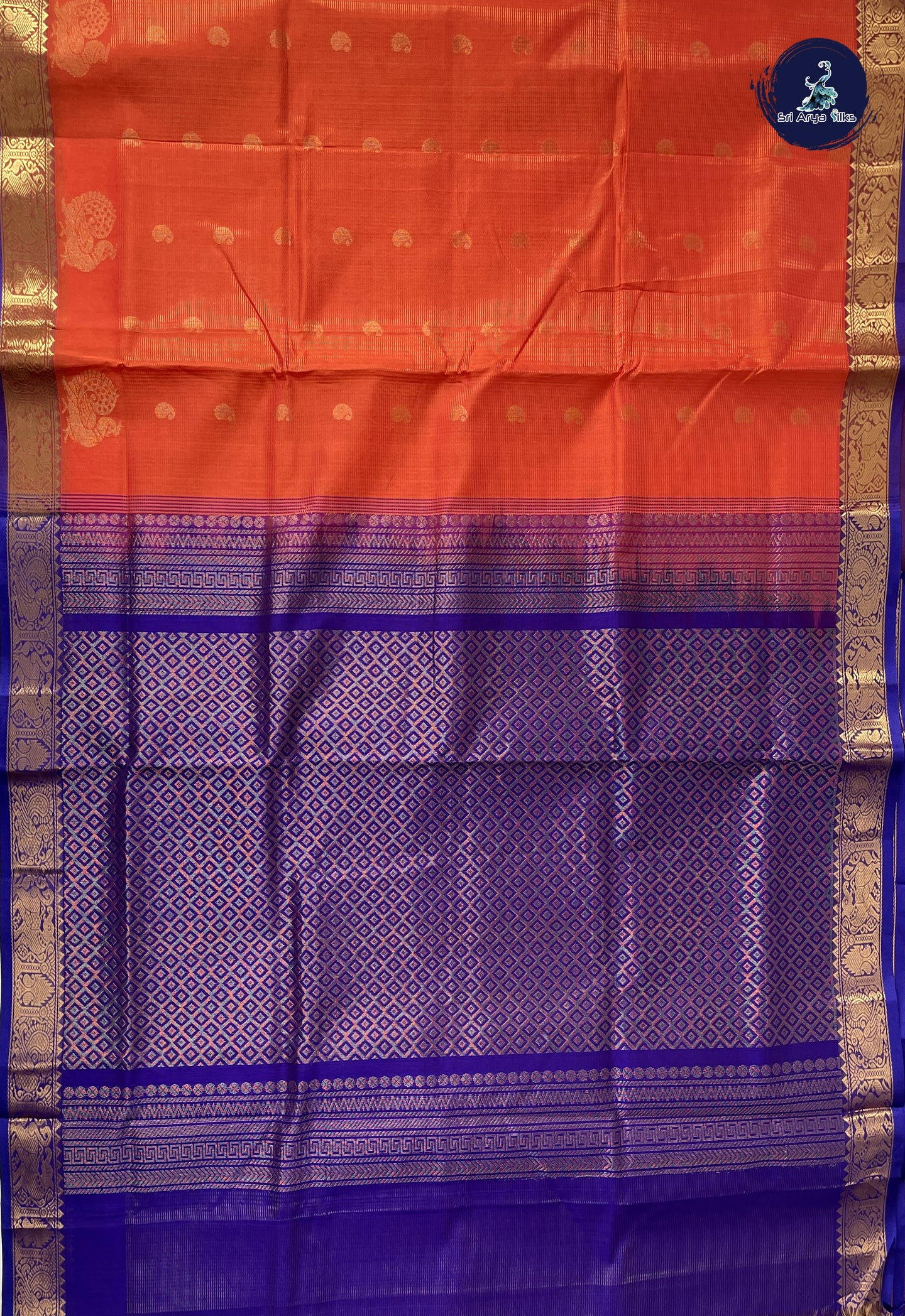 Orange Vaira Oosi Silk Cotton Saree With Vaira Oosi Pattern