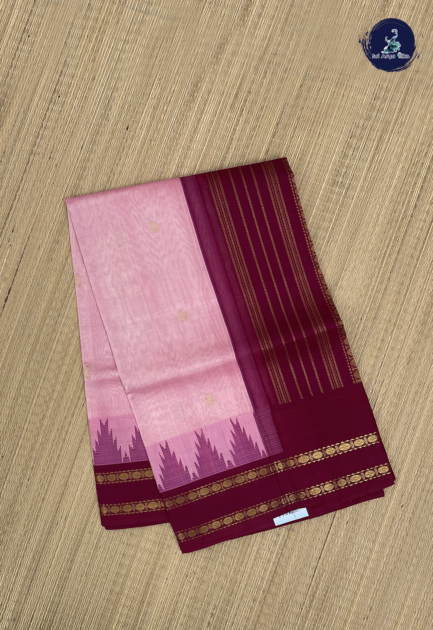 Light Pink Korvai Silk Cotton Saree With Zari Buttas Pattern